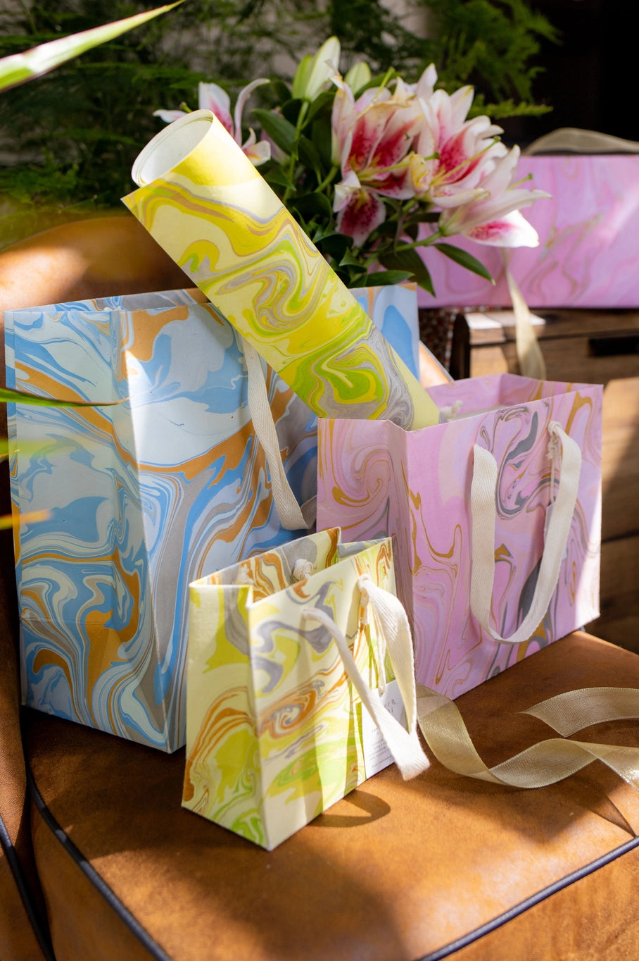 Hand Marbled Gift Bags | 3 Colours & 3 Sizes Available