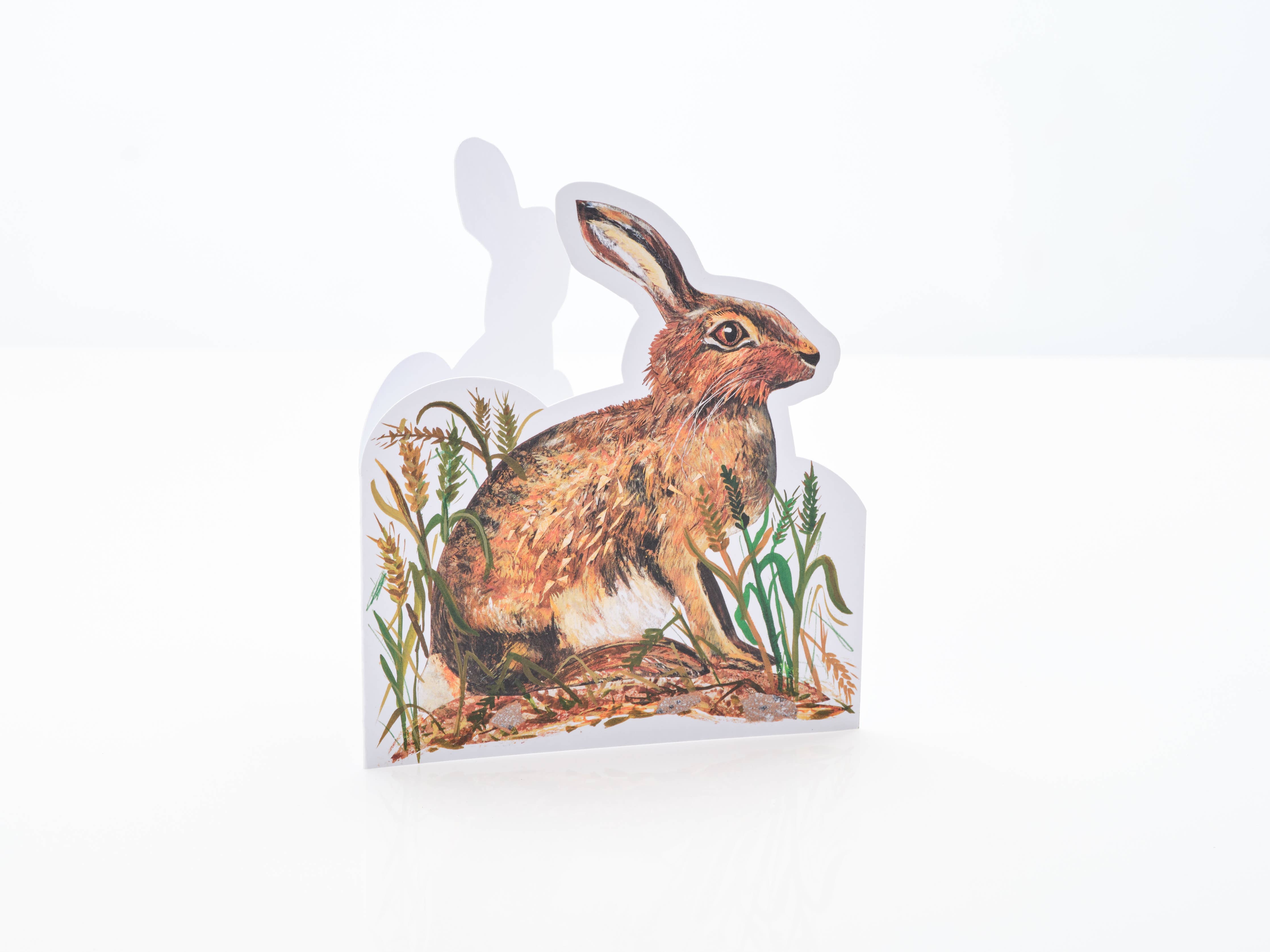 Hare in Barley Field Die Cut Greetings Card