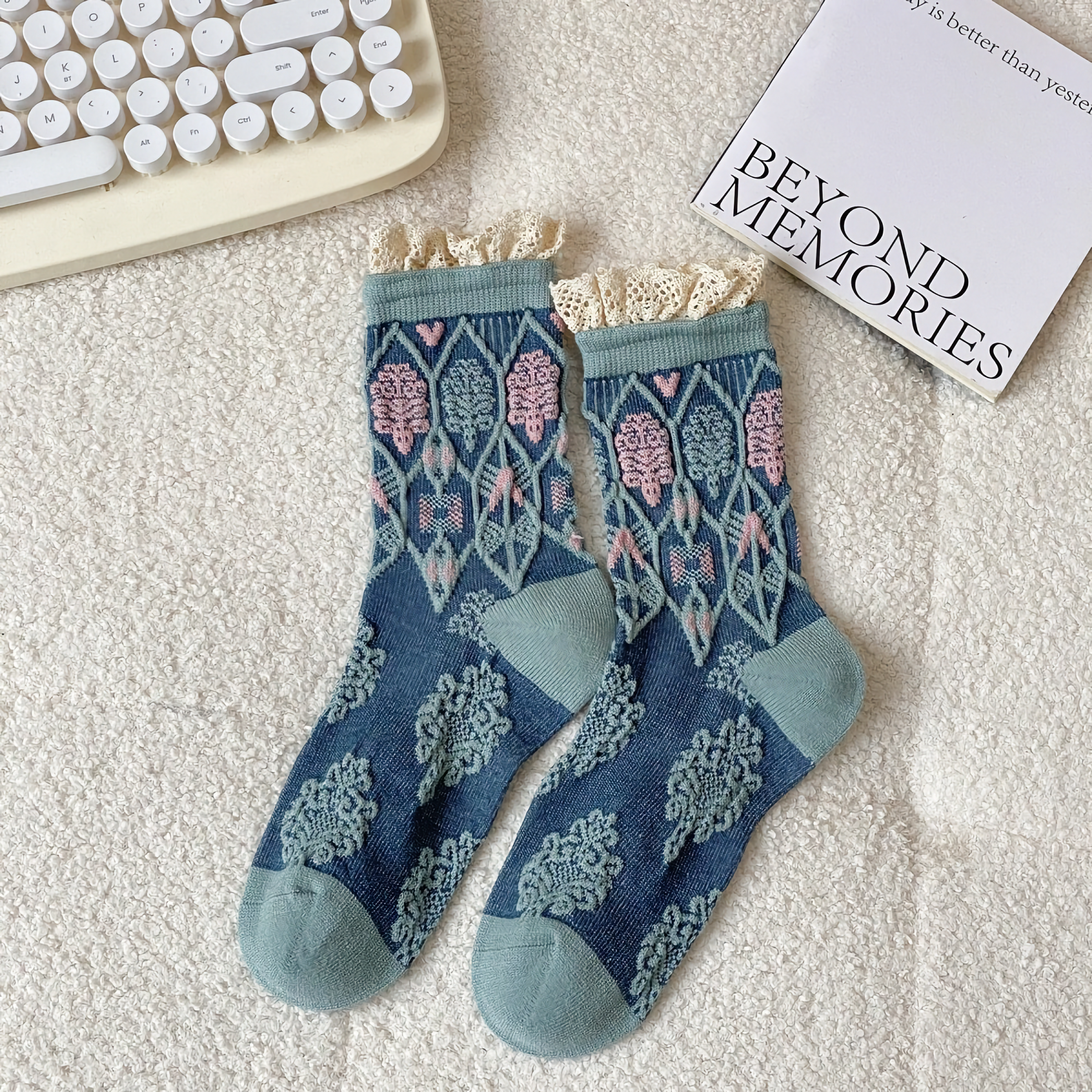 All-Season Lace-Trimmed Cotton Socks for Women | 5 Colours Available