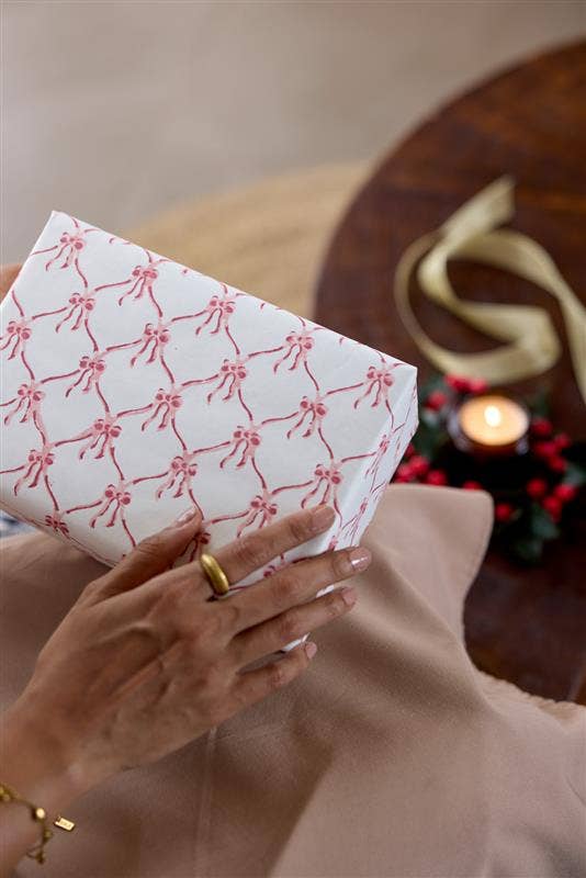 Block Printed Wrapping Paper Sheets - Bows Christmas Pudding