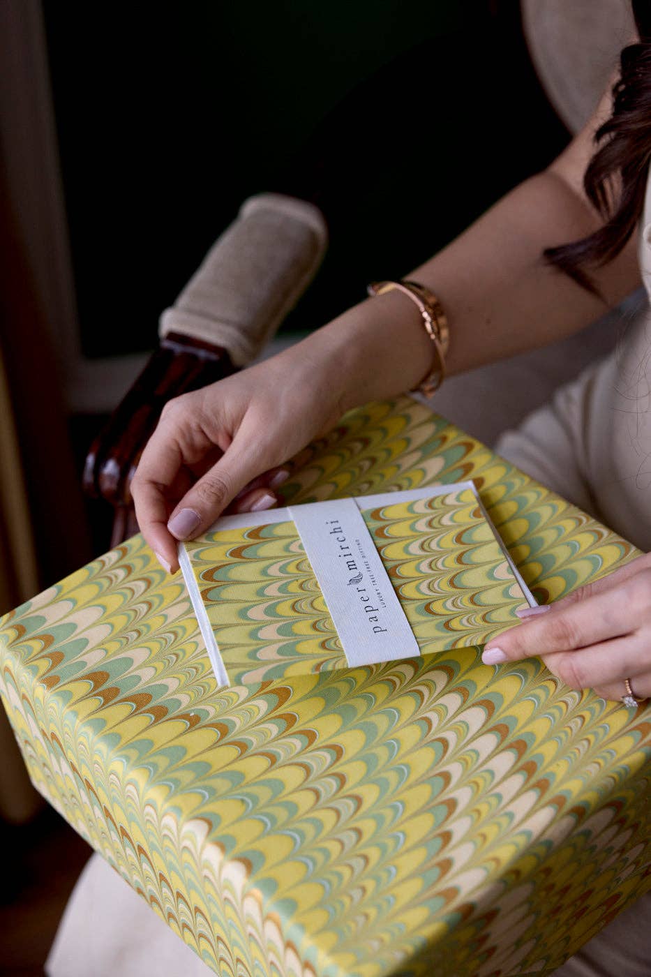 Hand Marbled Wrapping Paper Sheets - Scallops Daffodil