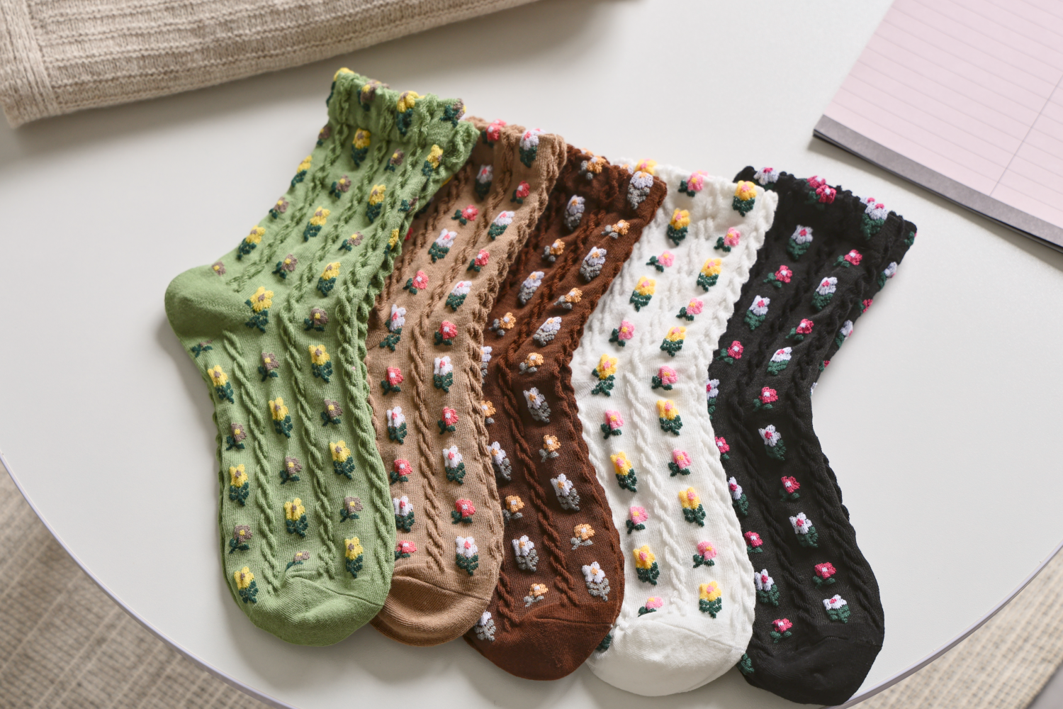 Small Floral Socks Knitted Cotton Socks | 3 Colours Available