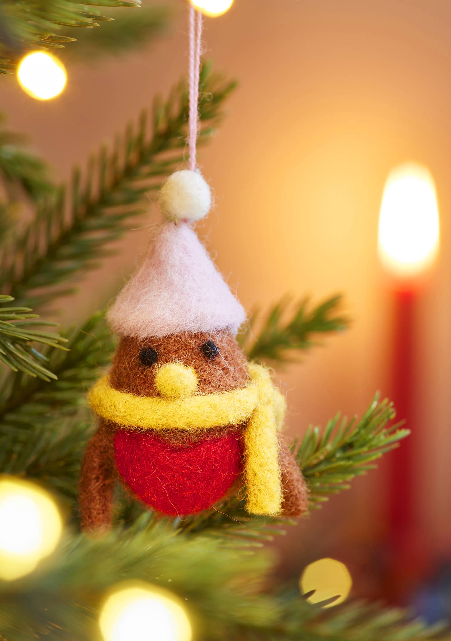 Set of 5 Hanging Felt Robin Decorations