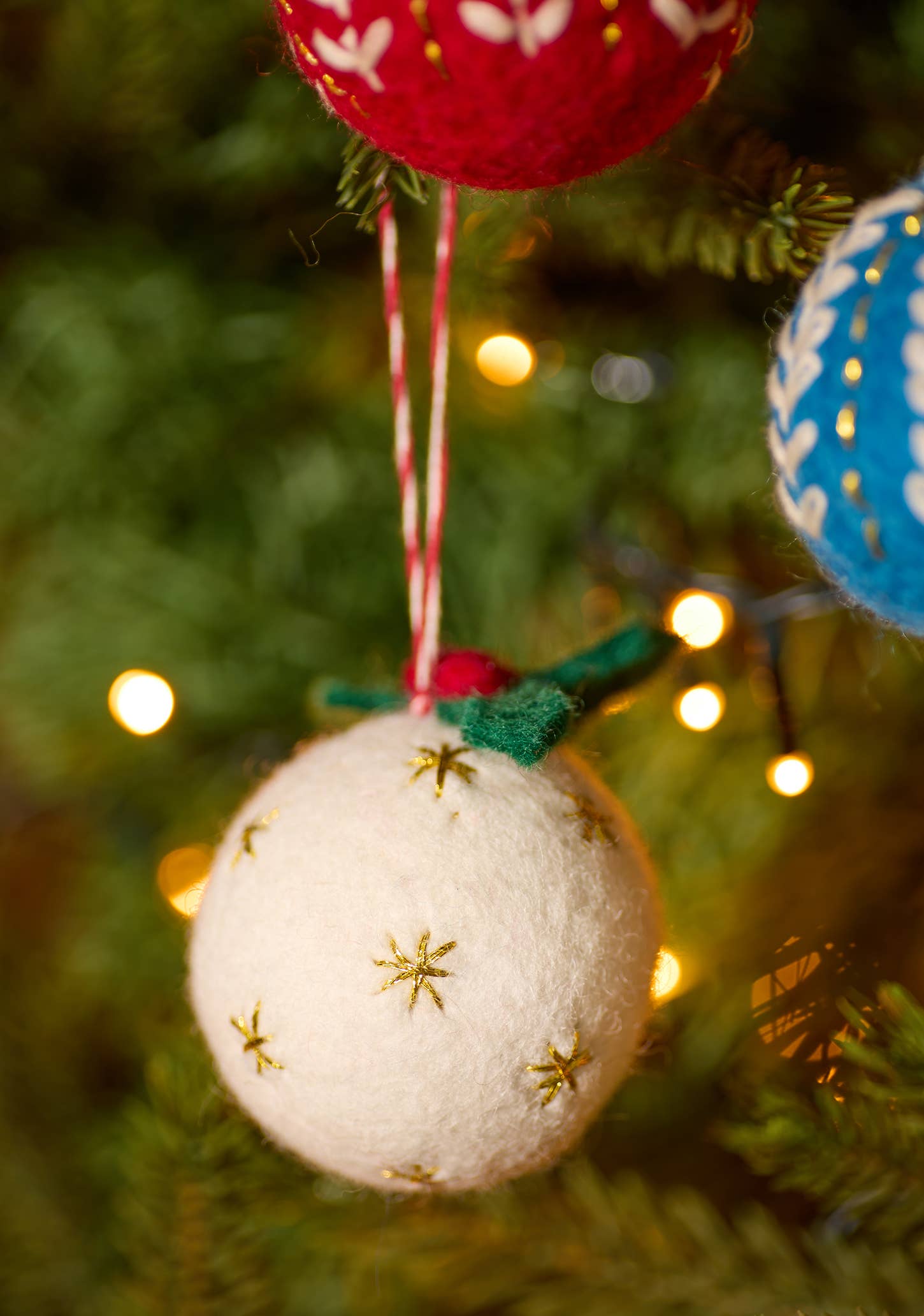 Embroidered Felt Christmas Baubles | 3 Colours Available