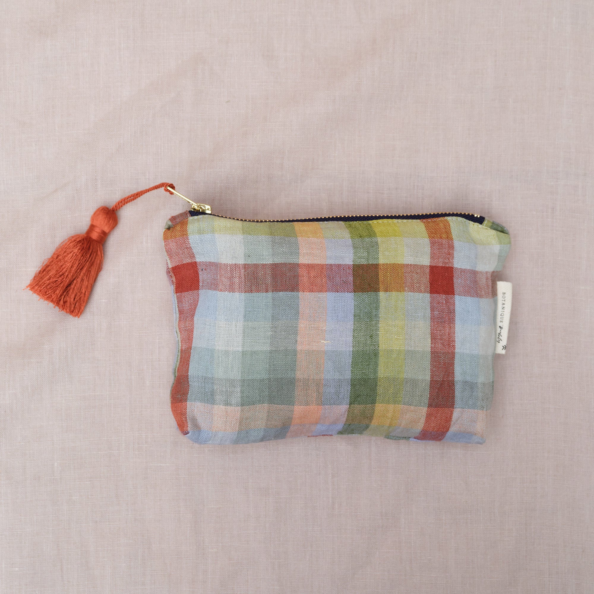 Linen Zip Pouch: Aurora Check | Two Sizes Available