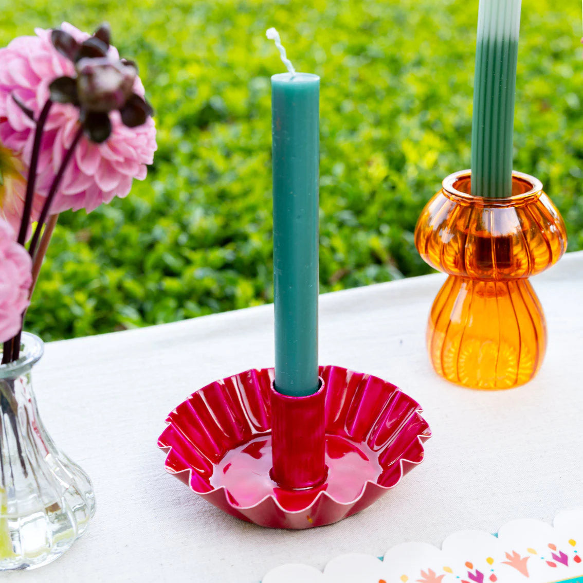 Scalloped Edge Enamel Candle Holder | 3 Colours Available