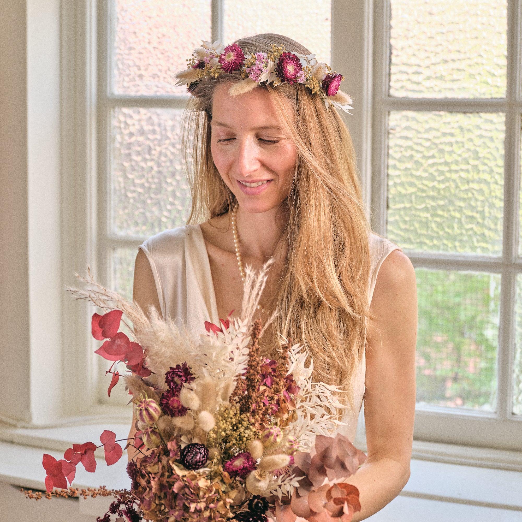 Everlasting Reds Dried Flower Crown