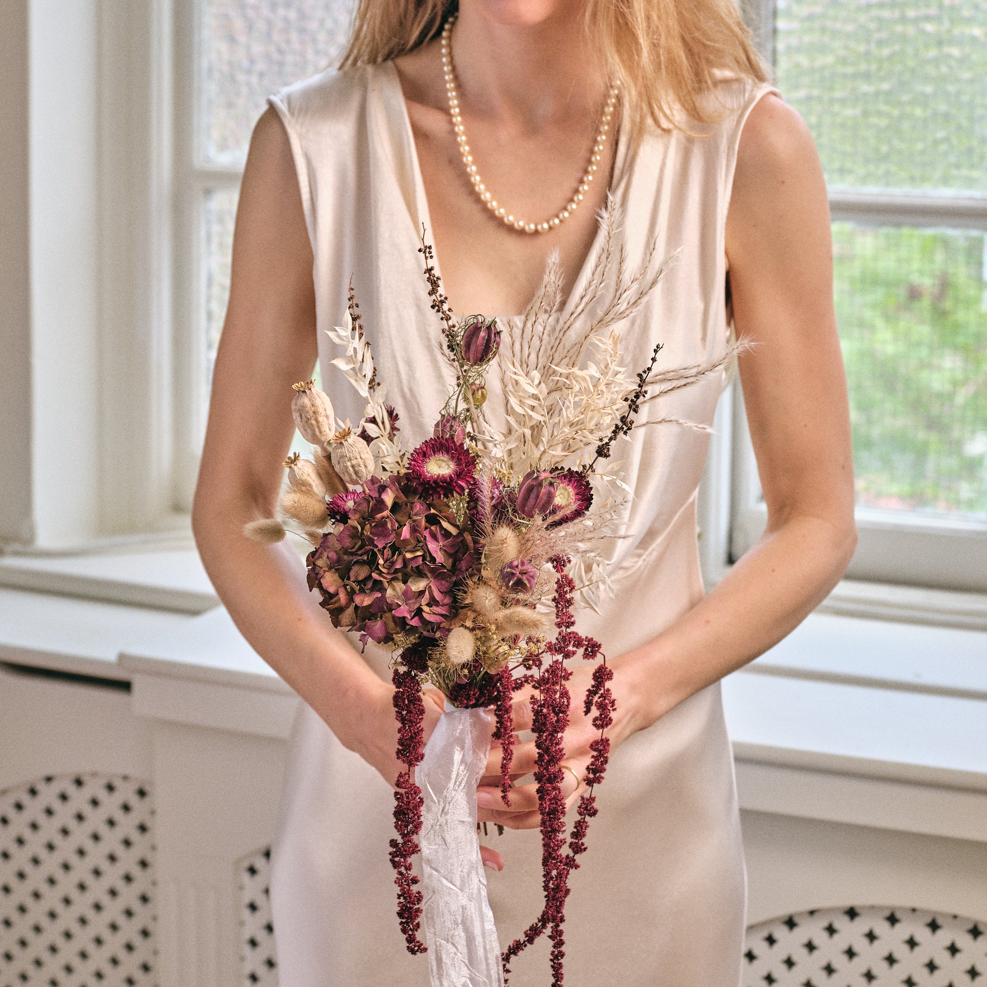 Everlasting Reds Dried Flower Bridesmaid Bouquet