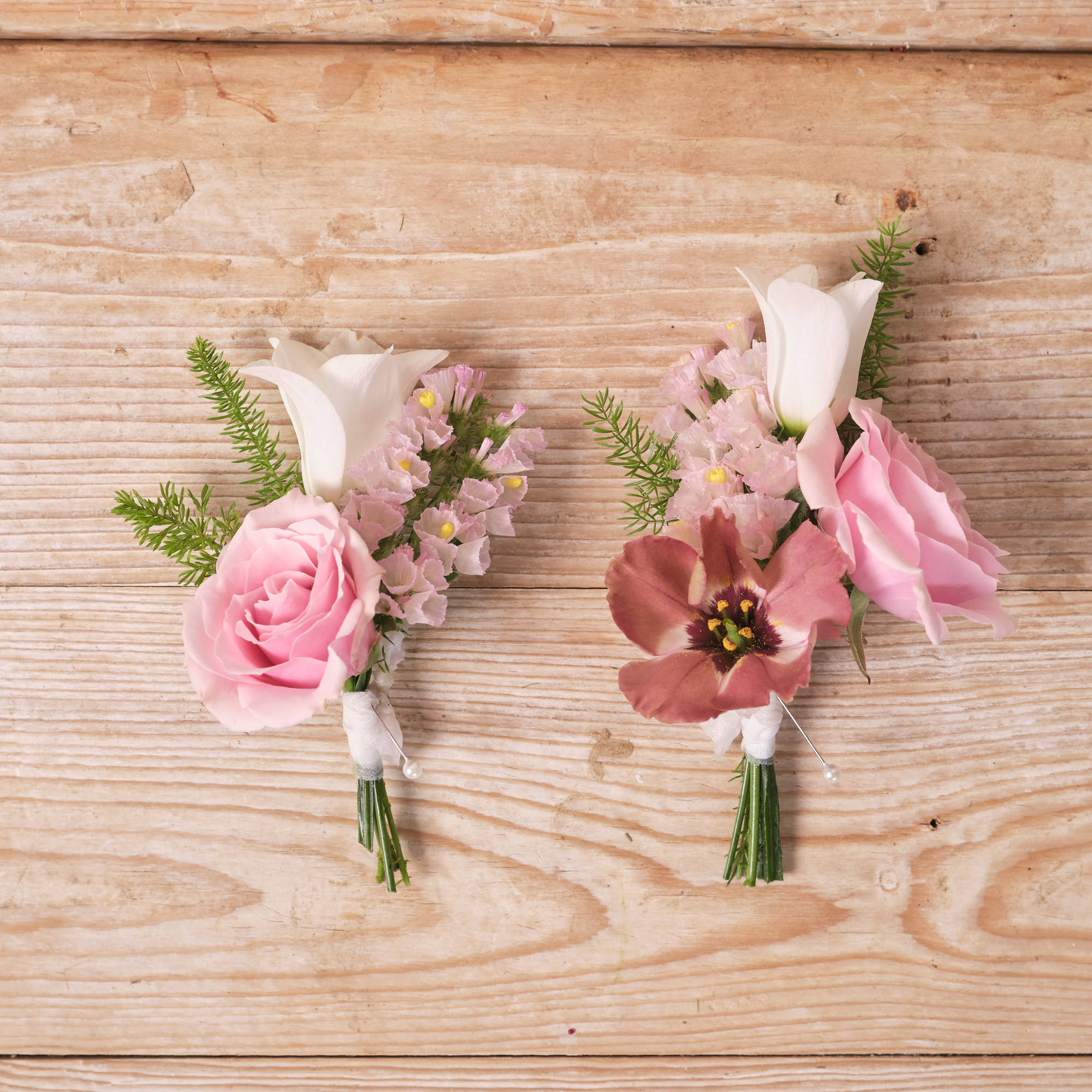 Pink Rose Double Corsage – Artificial Wedding Flower For Groom, Best Man, Guests