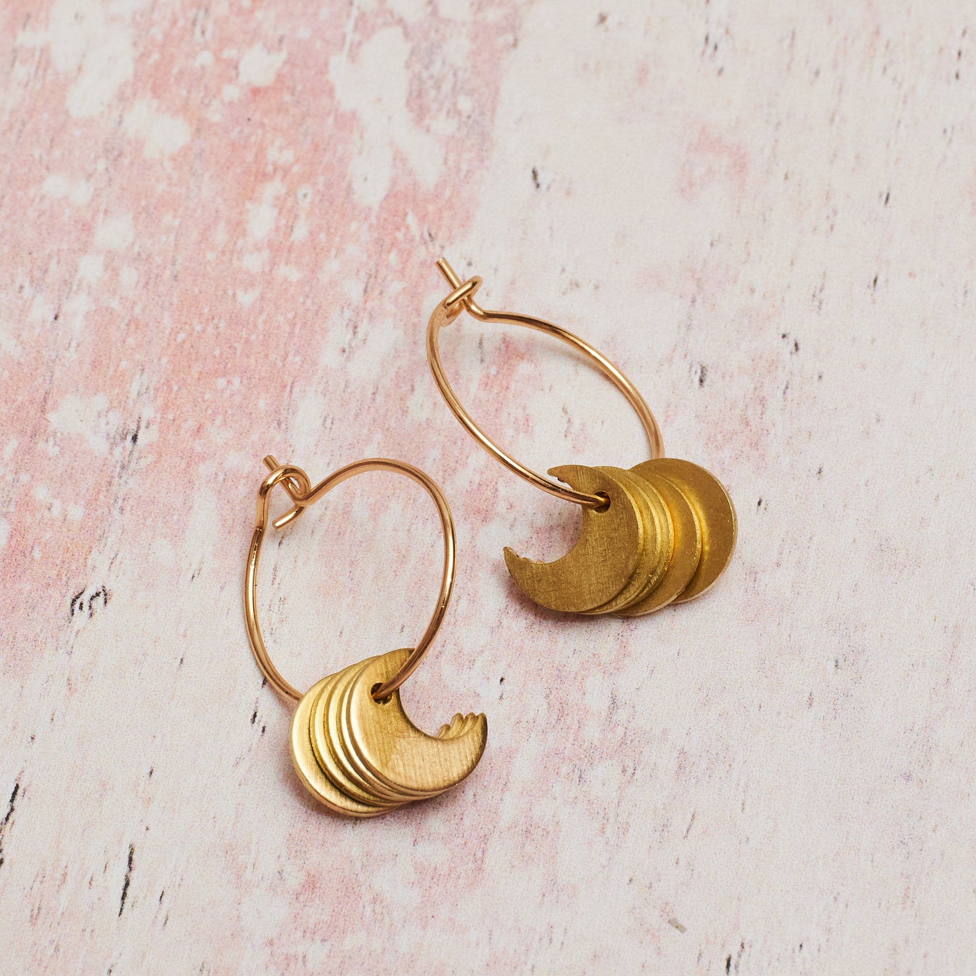 Gold Plated Hoop Earring with Brass Moon Charms