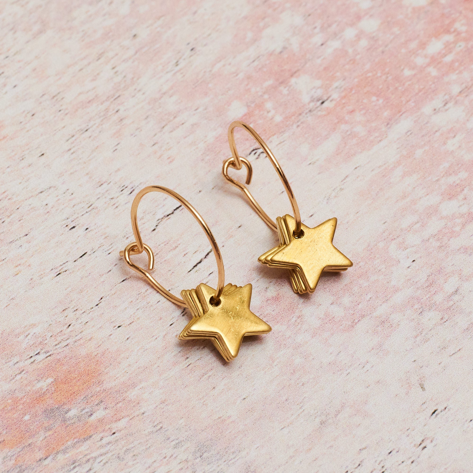 Gold Plated Hoop Earring with Brass Star Charms