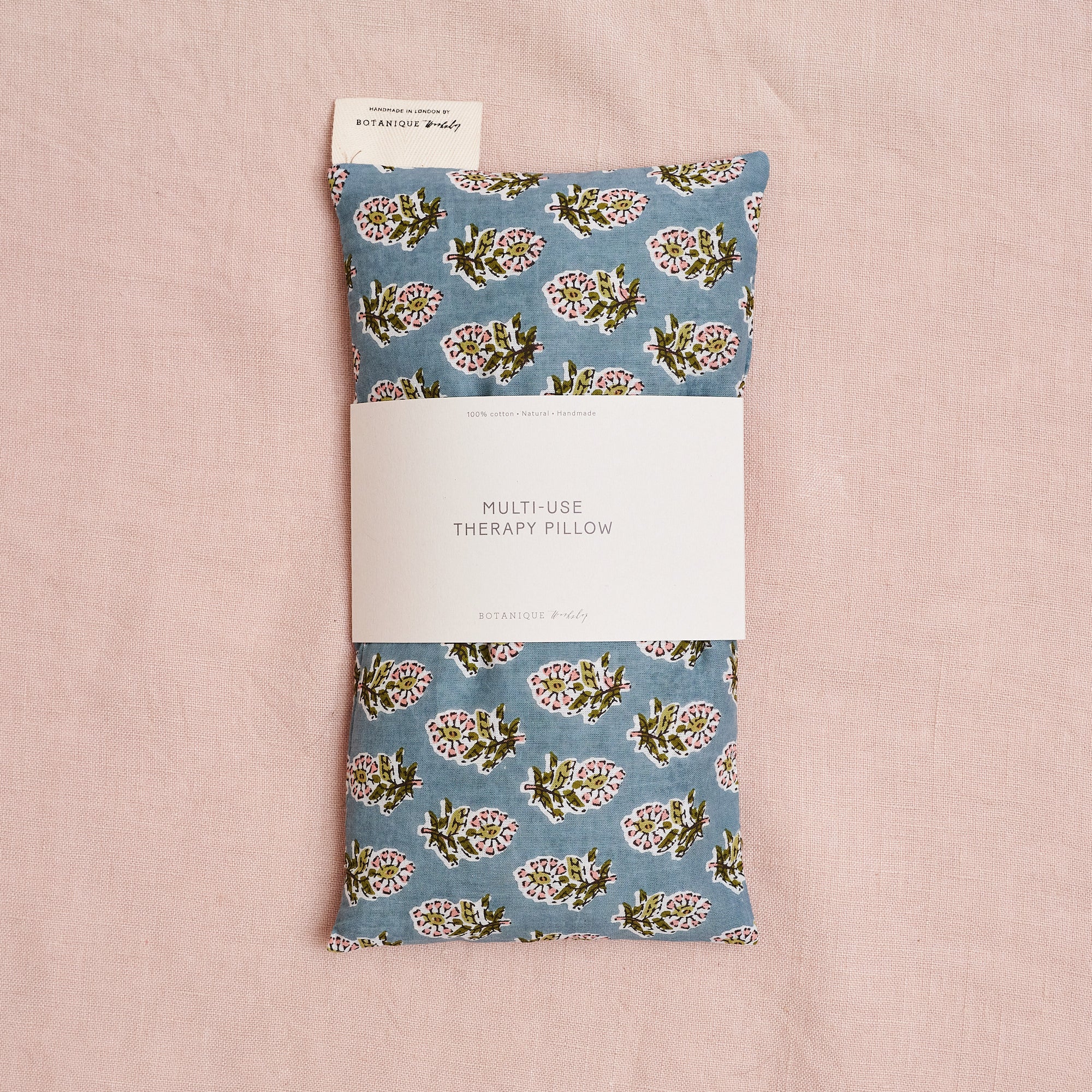 Multi-Use Lavender Therapy Pillow: Block Printed Blue Floral