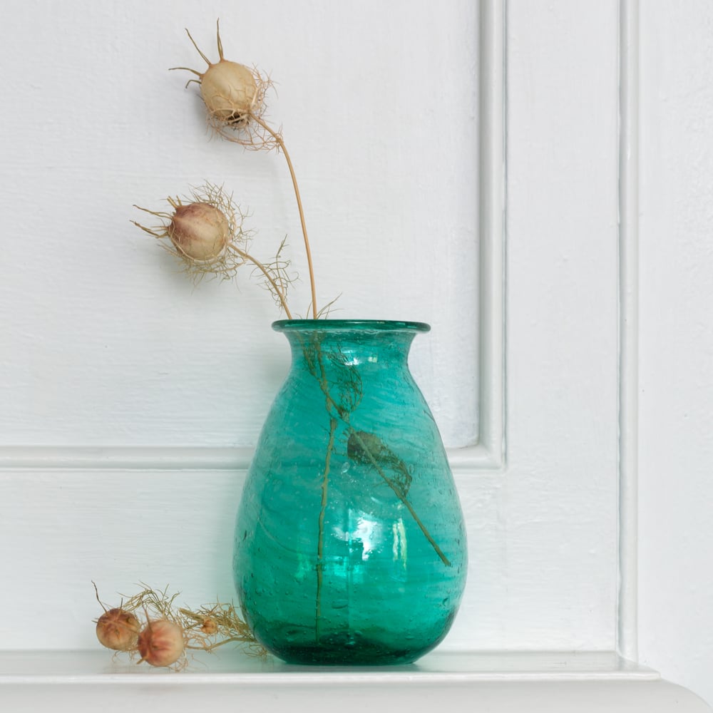 Padma Recycled Bulbous Glass Vase | Teal