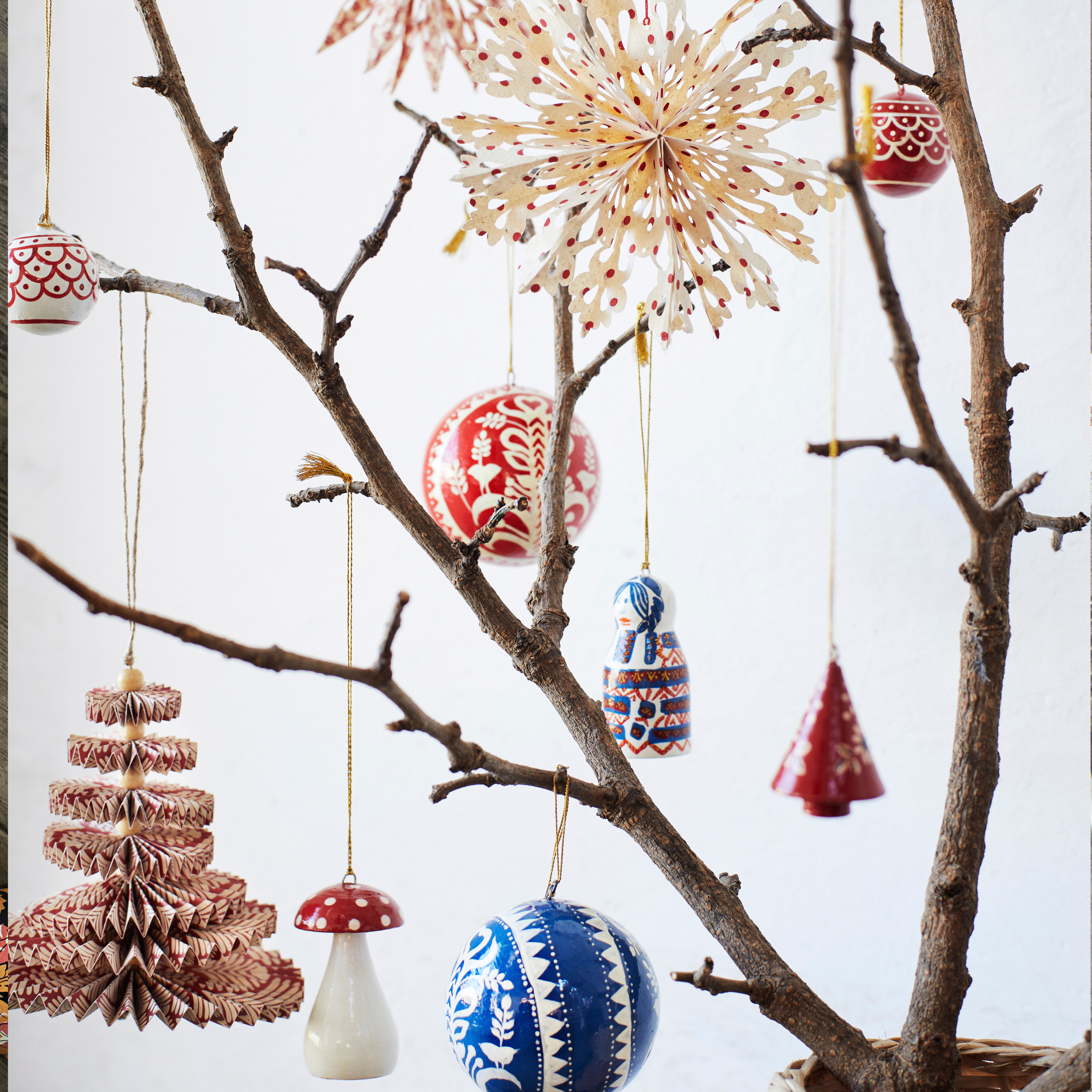 Hand Painted Paper Mache Tree Decorations