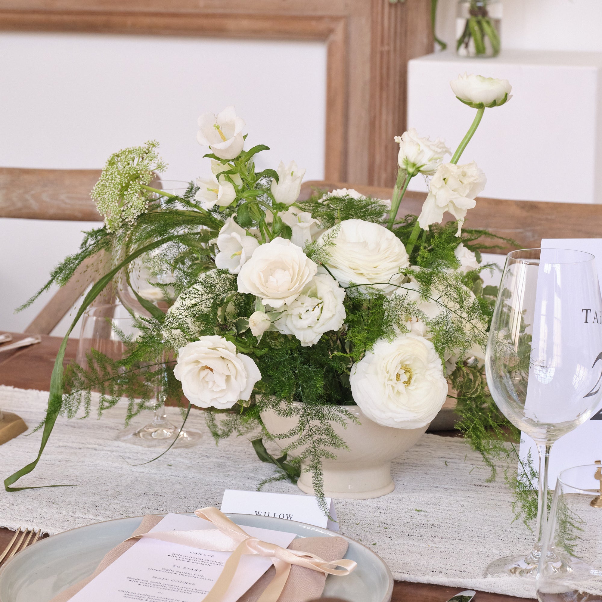 Whimsical White Bowl Arrangements
