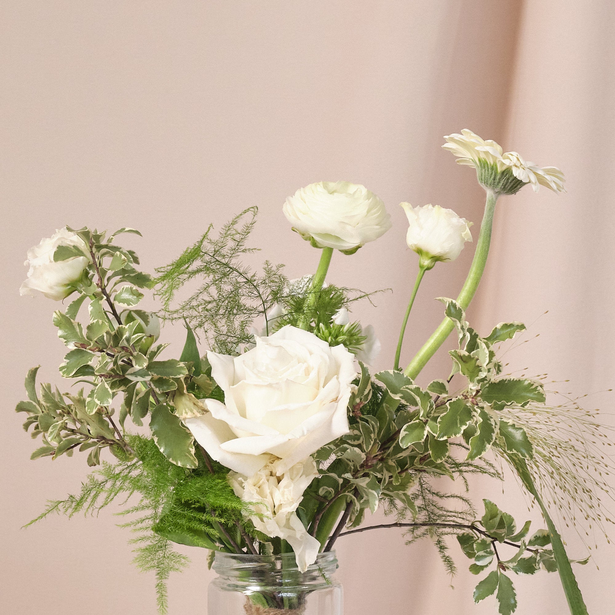 Whimsical Whites Jam Jar Arrangements
