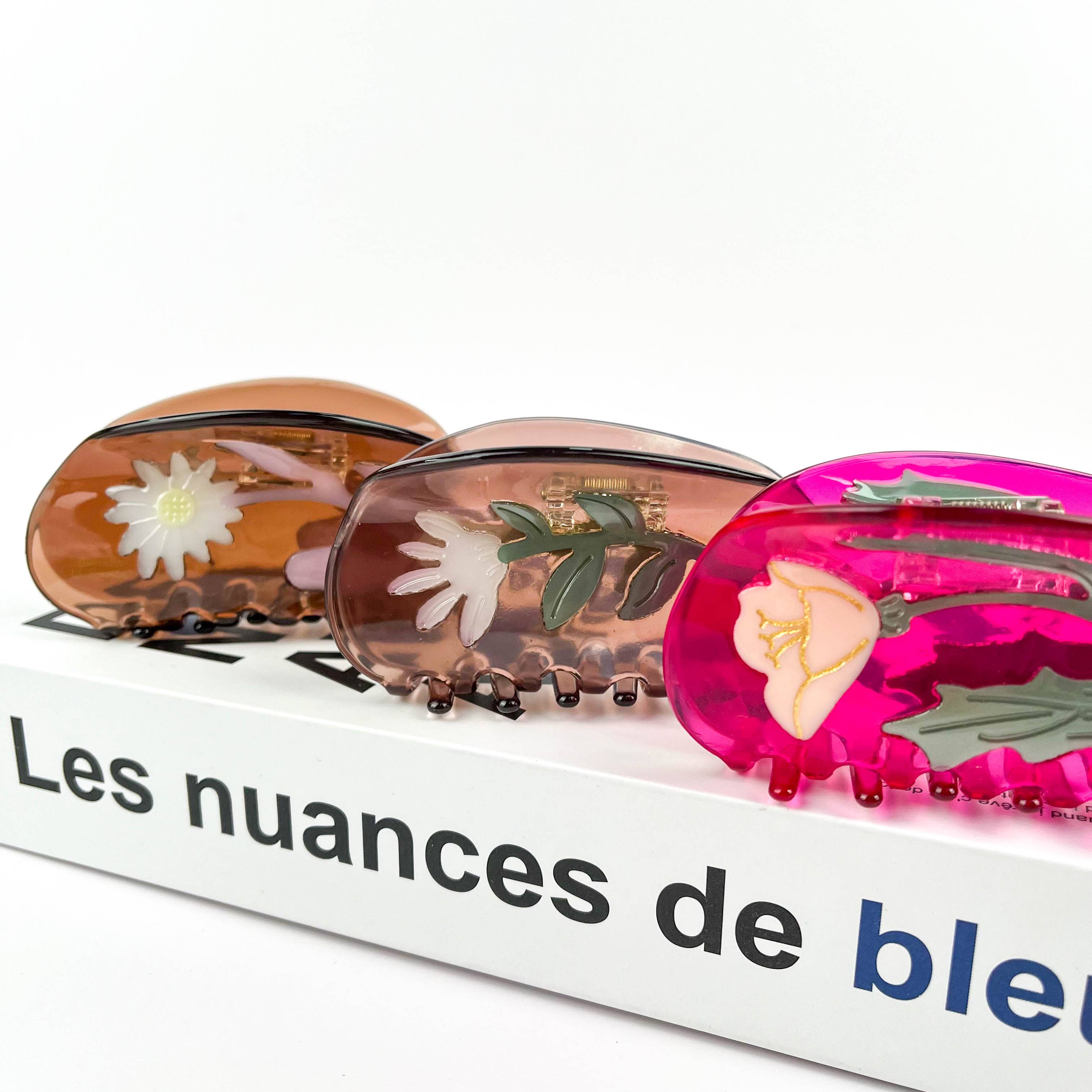 Semi-Circular Floral Hair Clip, Springtime Acetate Claw Clip