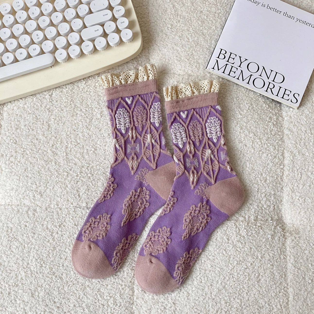 All-Season Lace-Trimmed Cotton Socks for Women | 5 Colours Available