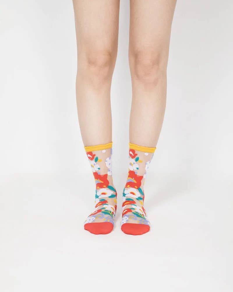 Flower Garden Sheer Socks | Yellow