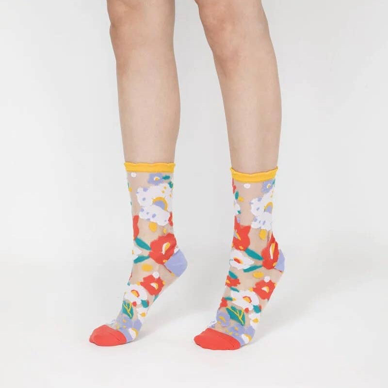 Flower Garden Sheer Socks | Yellow