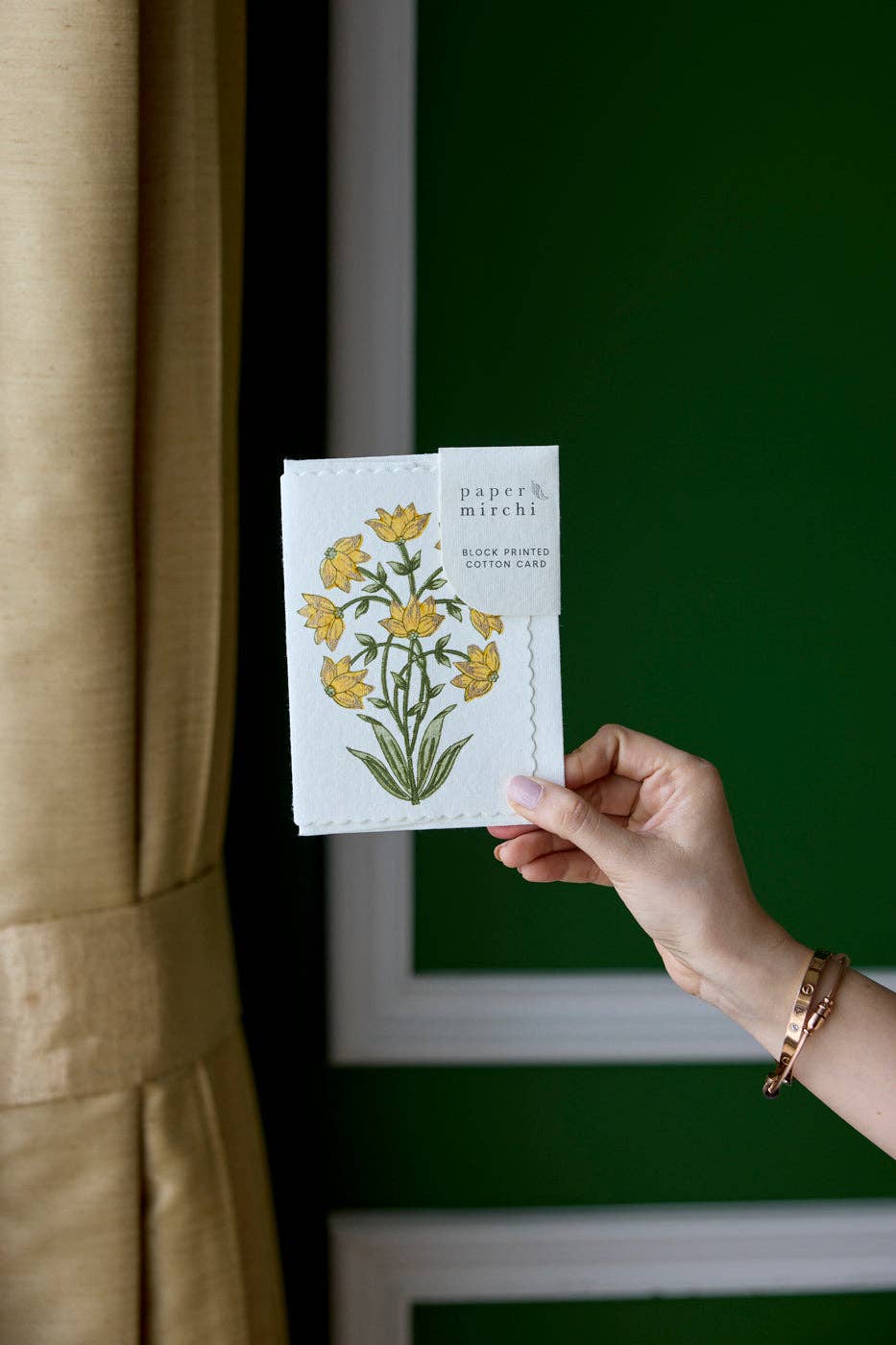 Hand Block Printed Greeting Card | Champaca Saffron