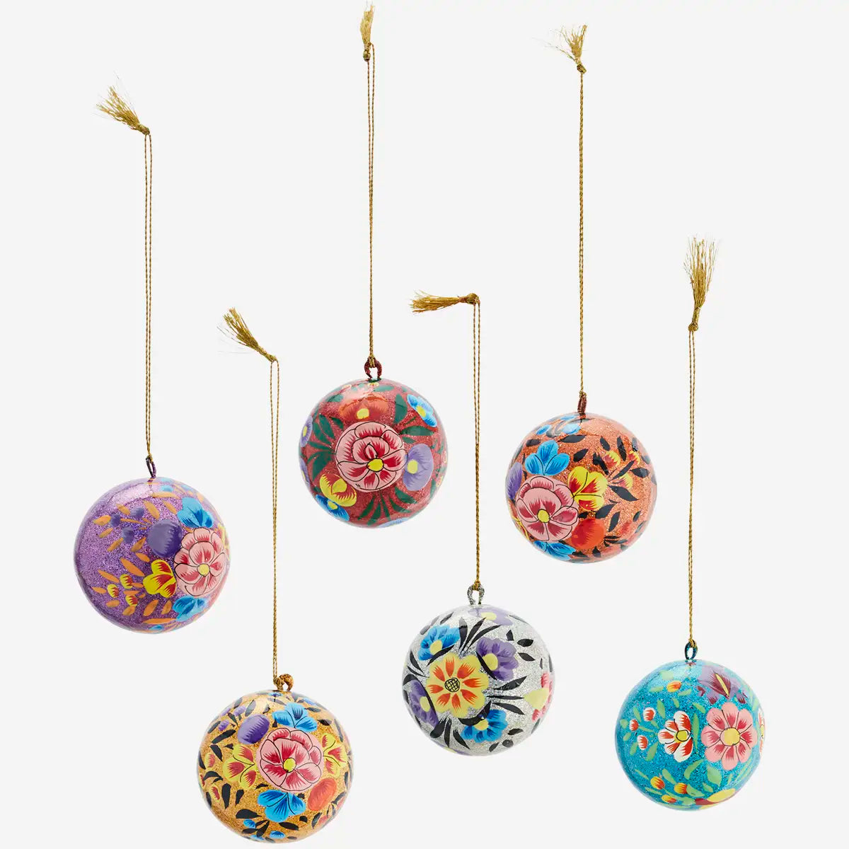 Handmade Paper Mache Glitter Christmas Baubles