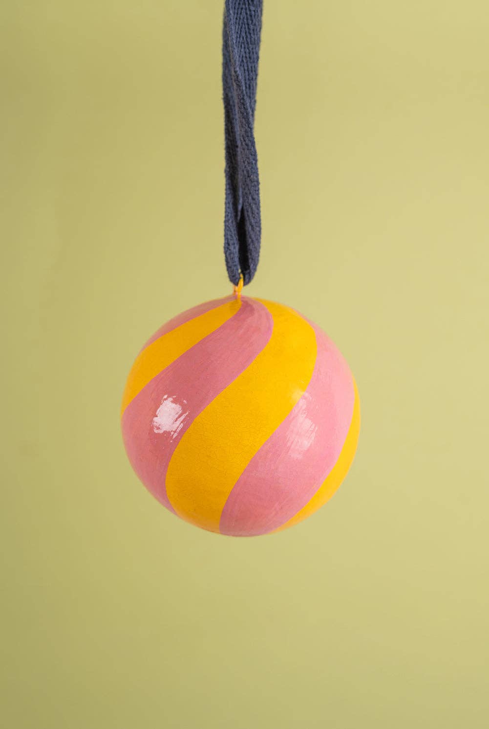Apricot & Bubblegum Candycane Papier Mache Bauble