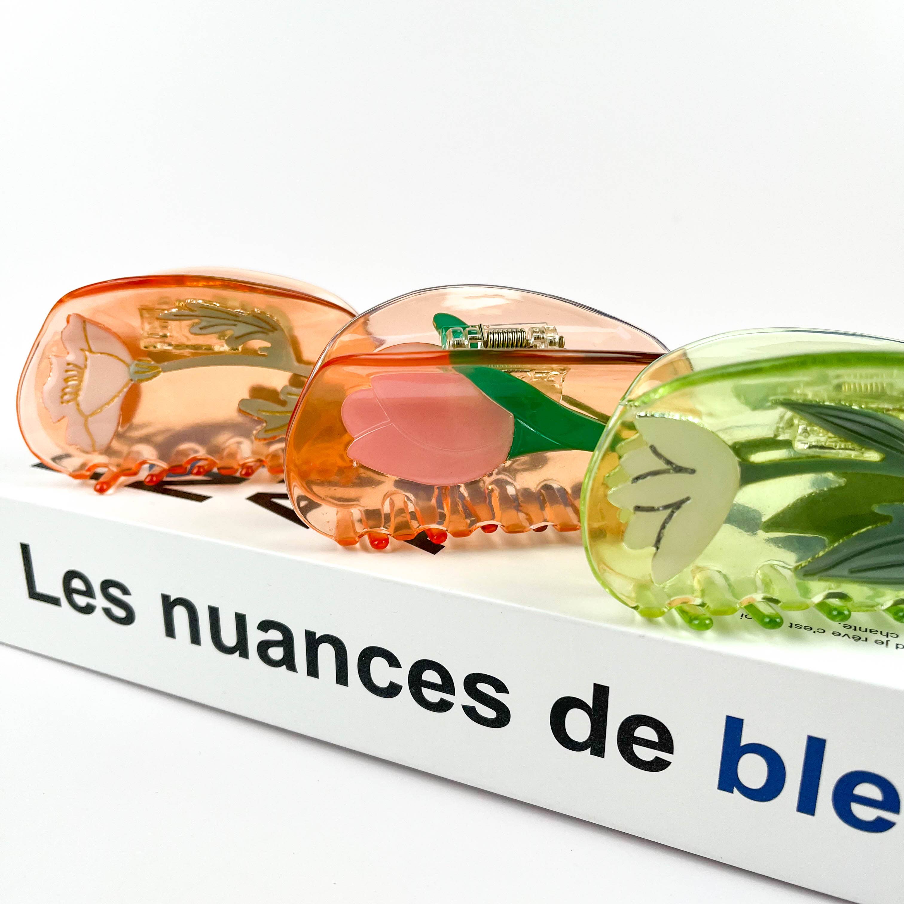 Semi-Circular Floral Hair Clip, Springtime Acetate Claw Clip