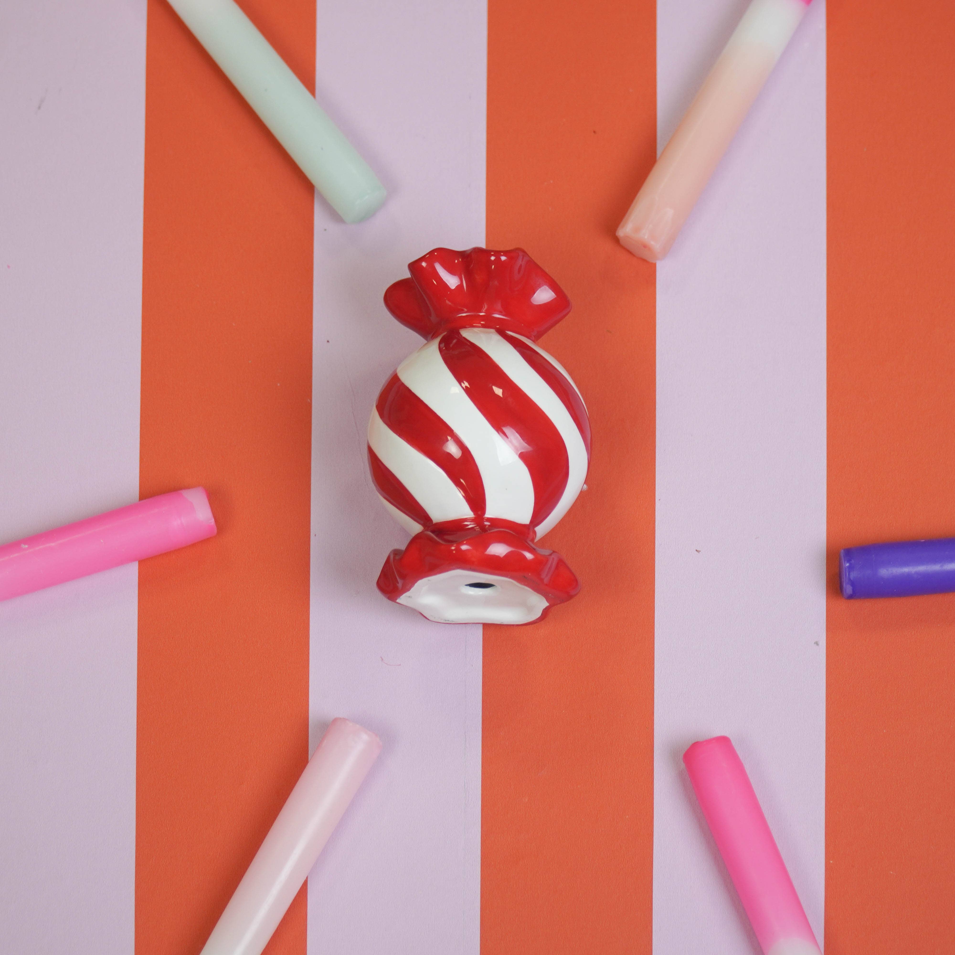 Toffee Candy Candle Holder | Red & White