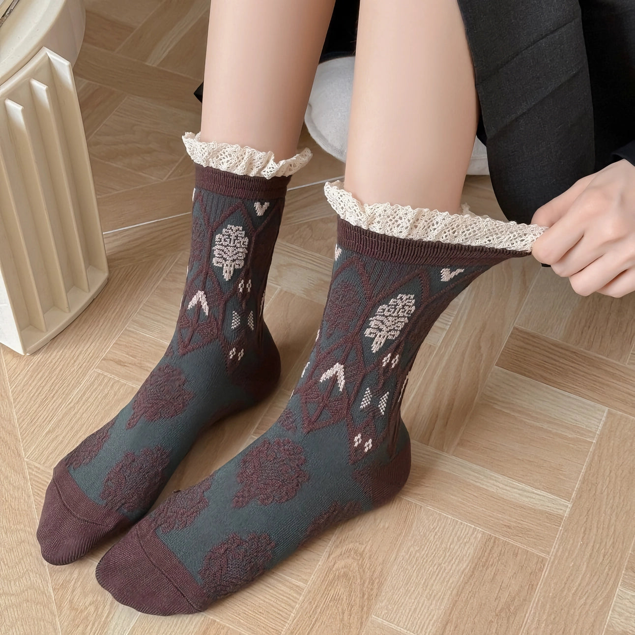 All-Season Lace-Trimmed Cotton Socks for Women | 5 Colours Available