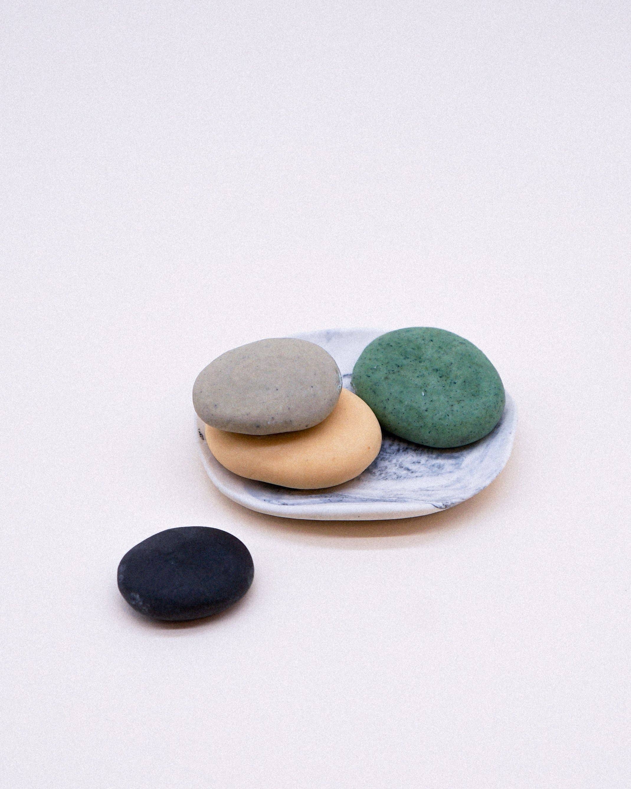 Handmade Pebble Soaps with Porcelain Dish Set