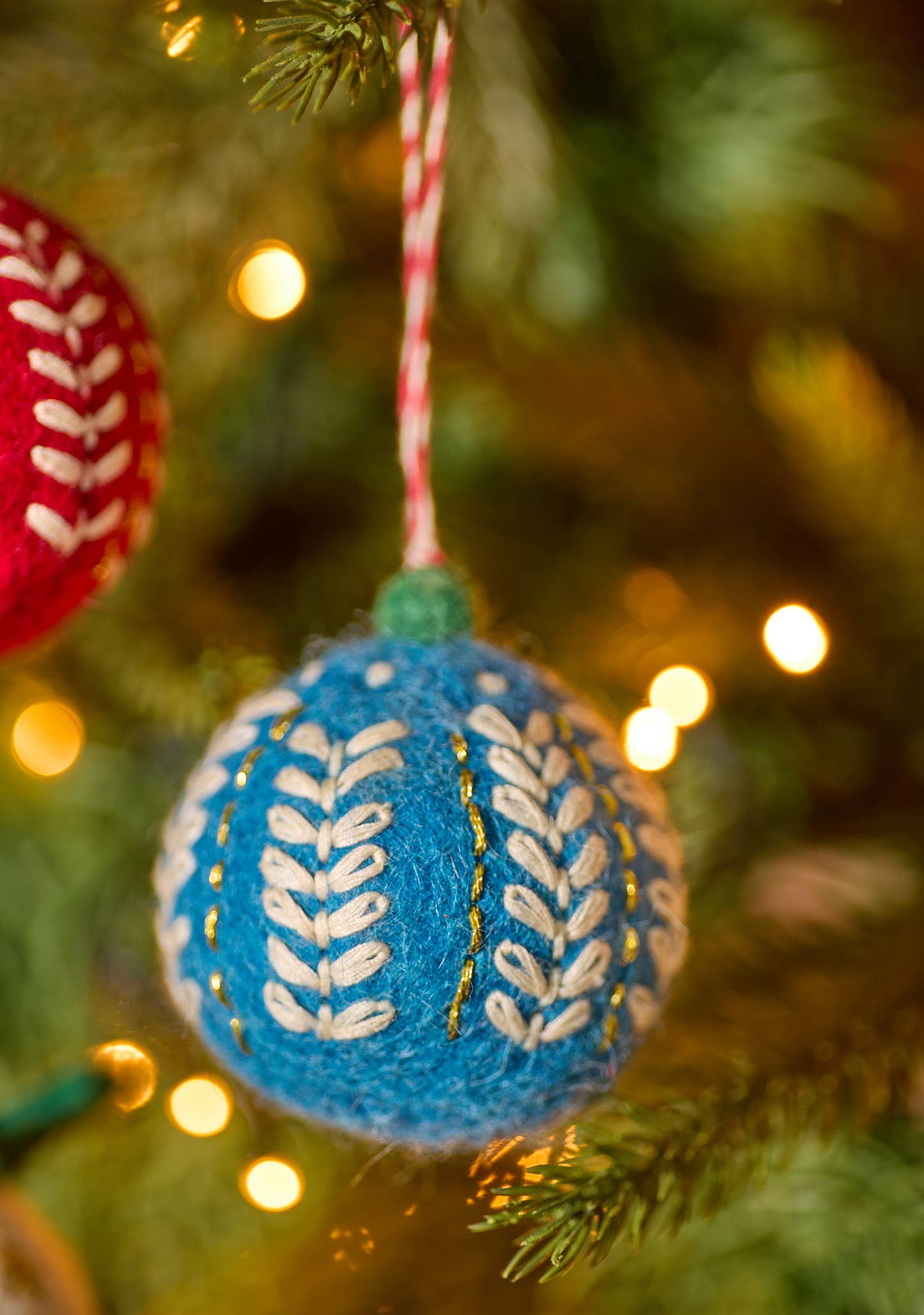 Embroidered Felt Christmas Baubles | 3 Colours Available