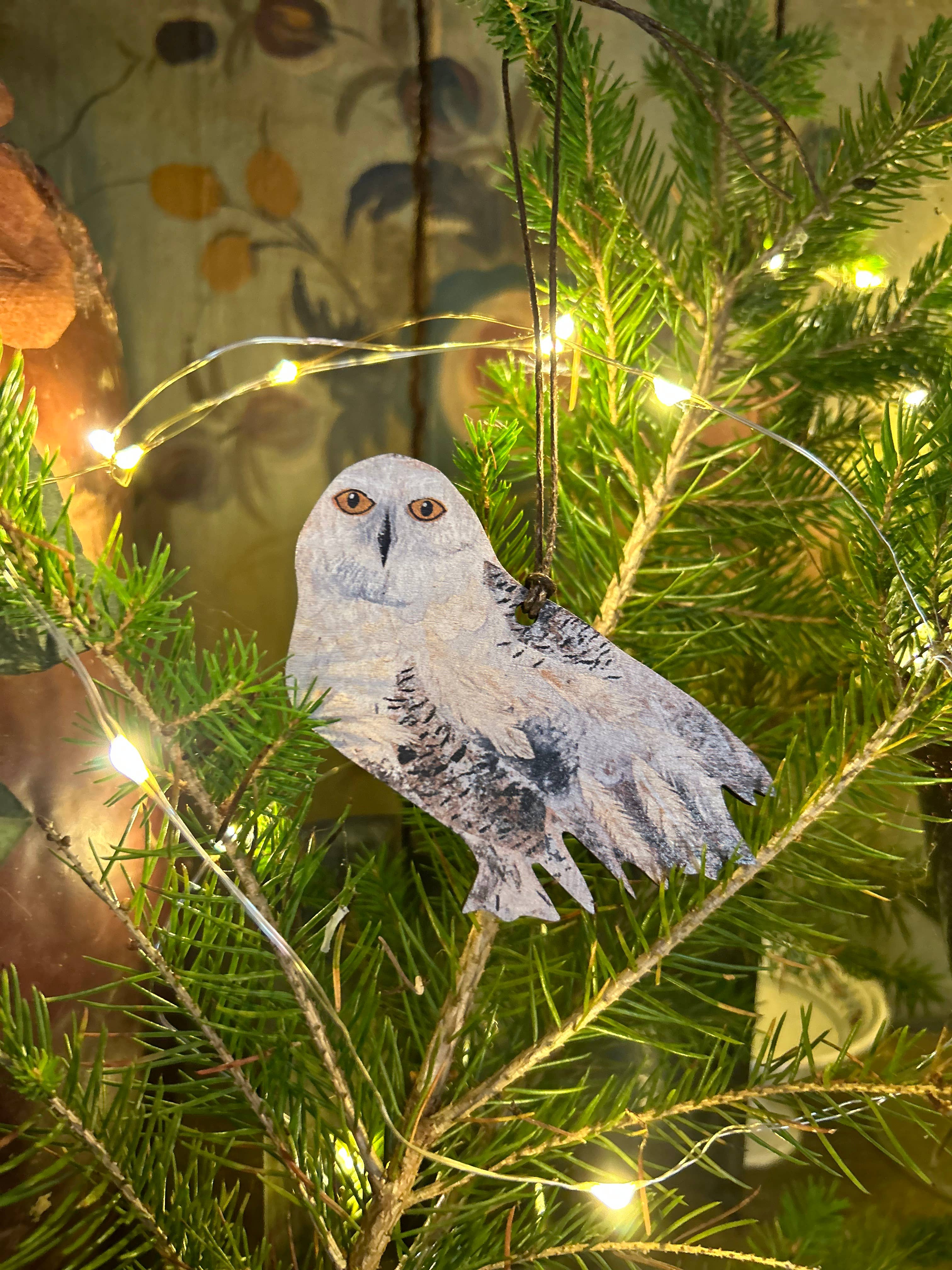 Wooden Snowy Owl Decoration