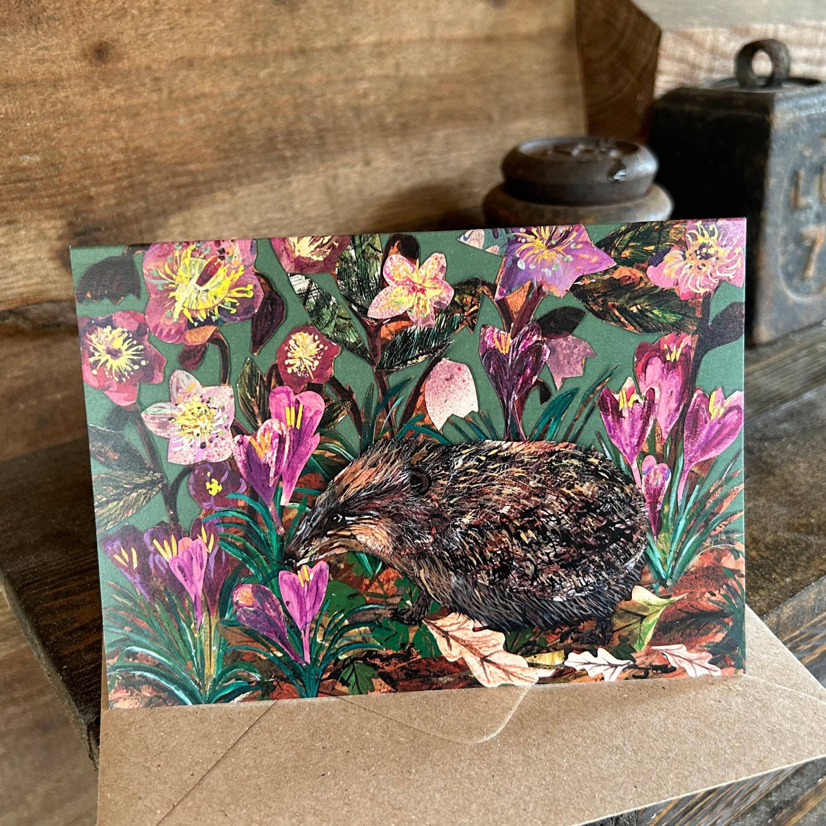 Hedgehog in the Hellebores Greetings Card