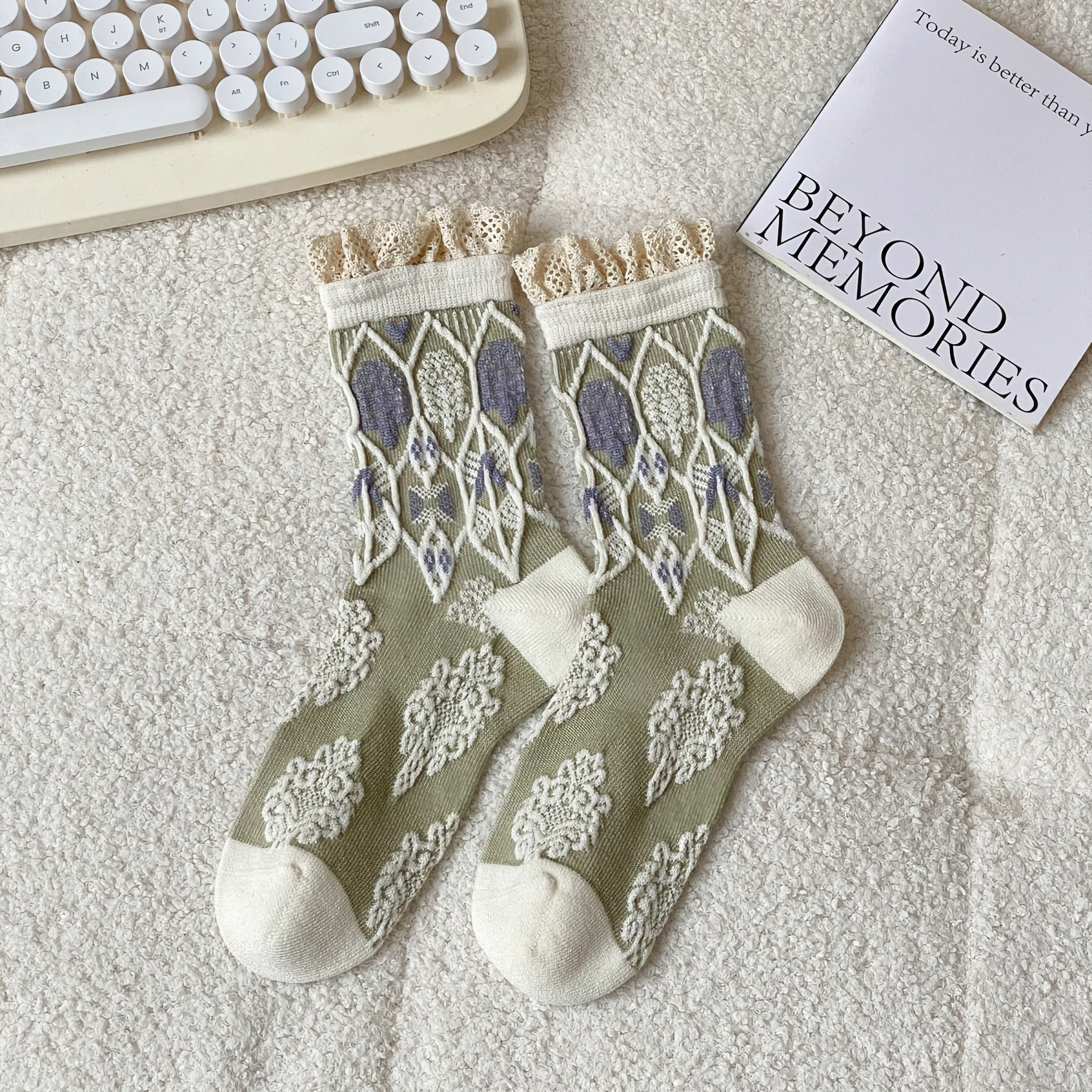 All-Season Lace-Trimmed Cotton Socks for Women | 5 Colours Available