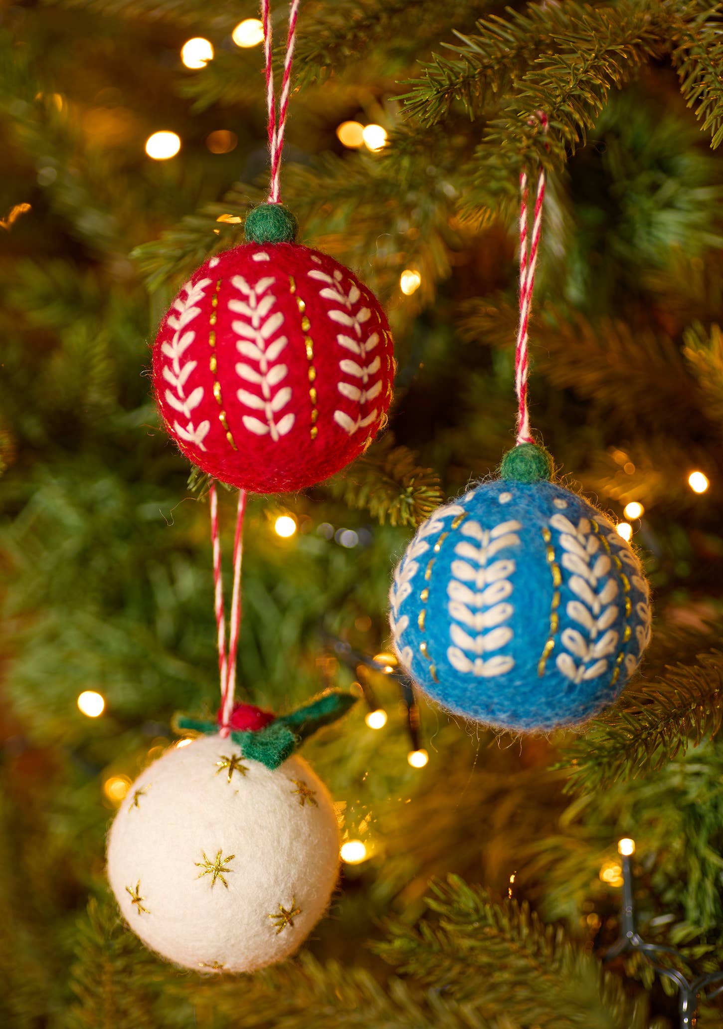 Embroidered Felt Christmas Baubles | 3 Colours Available