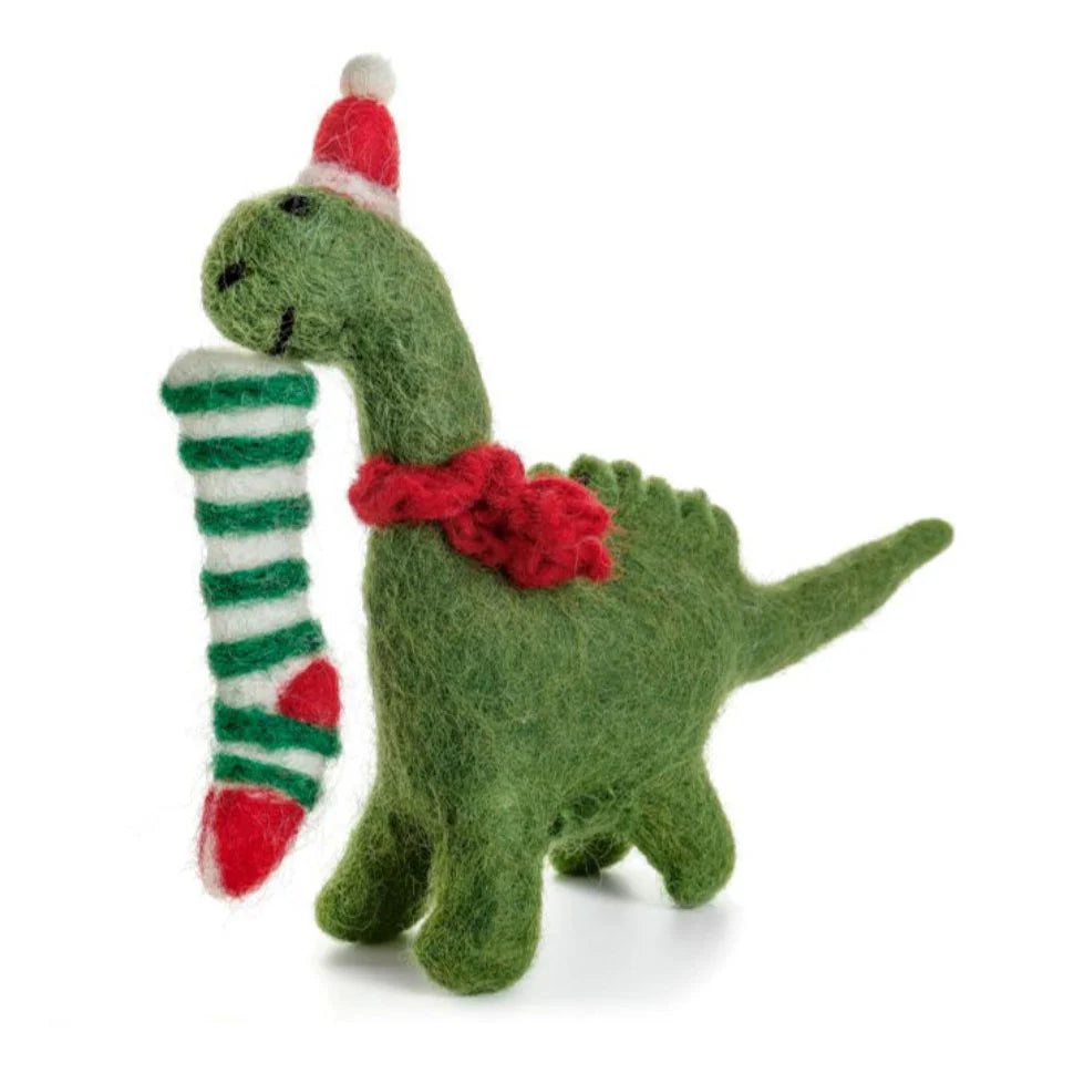 Felt Dinosaur Christmas Tree Decoration | Diplodocus with Stocking