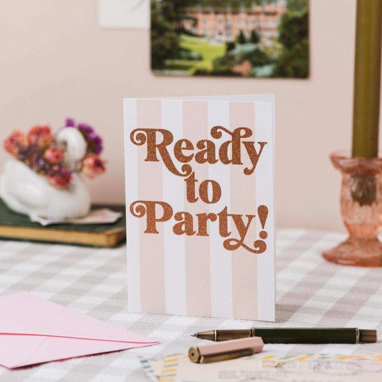 'Ready to Party!' Stripe Greetings Card