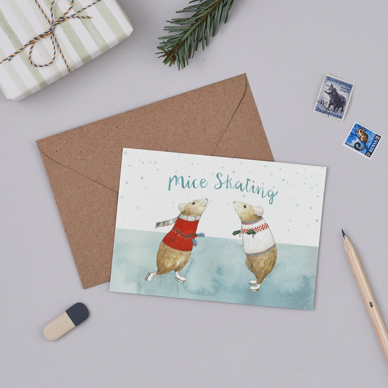 Mice Skating Greetings Card