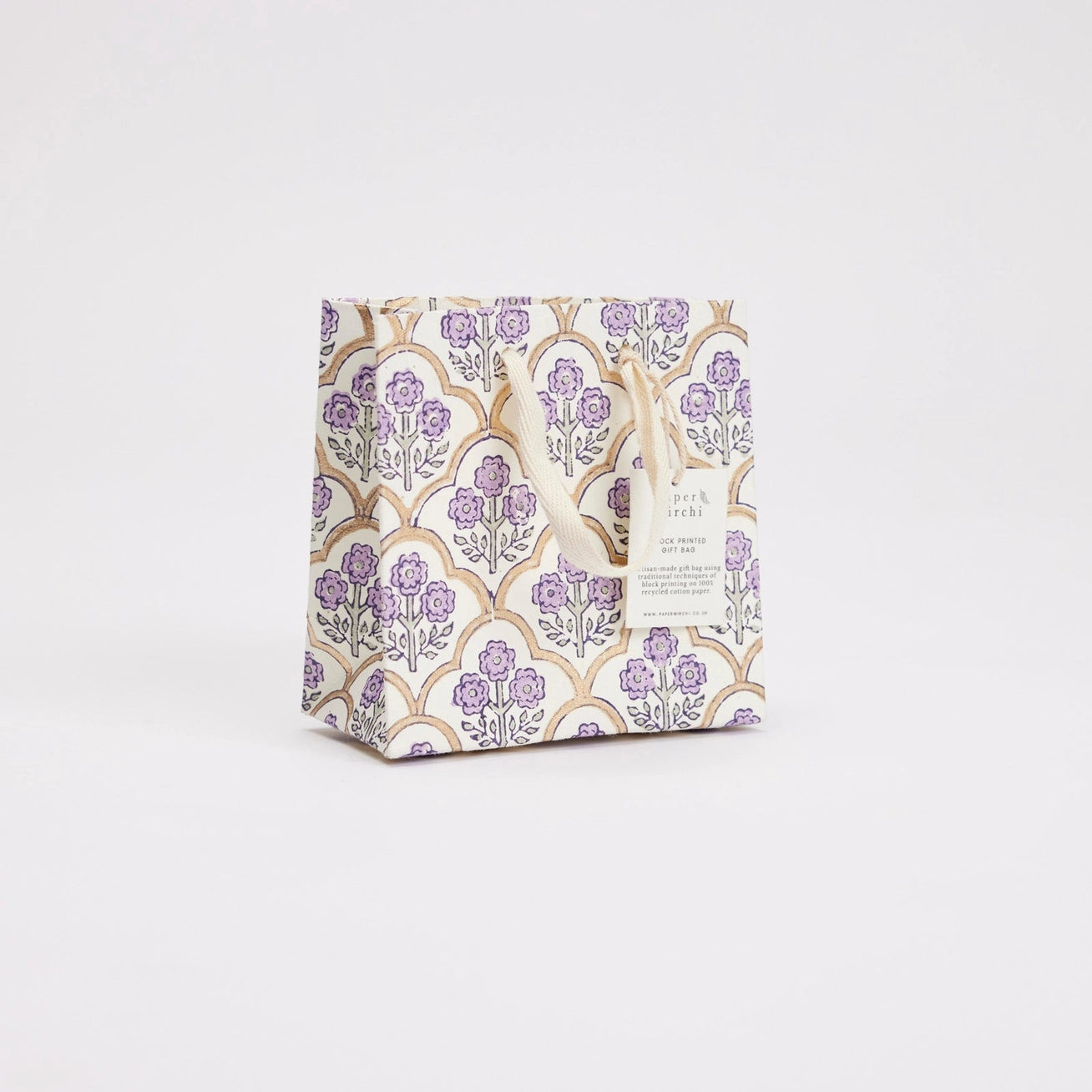 Block Printed Gift Bags | 3 Designs Available | Lavender | Small