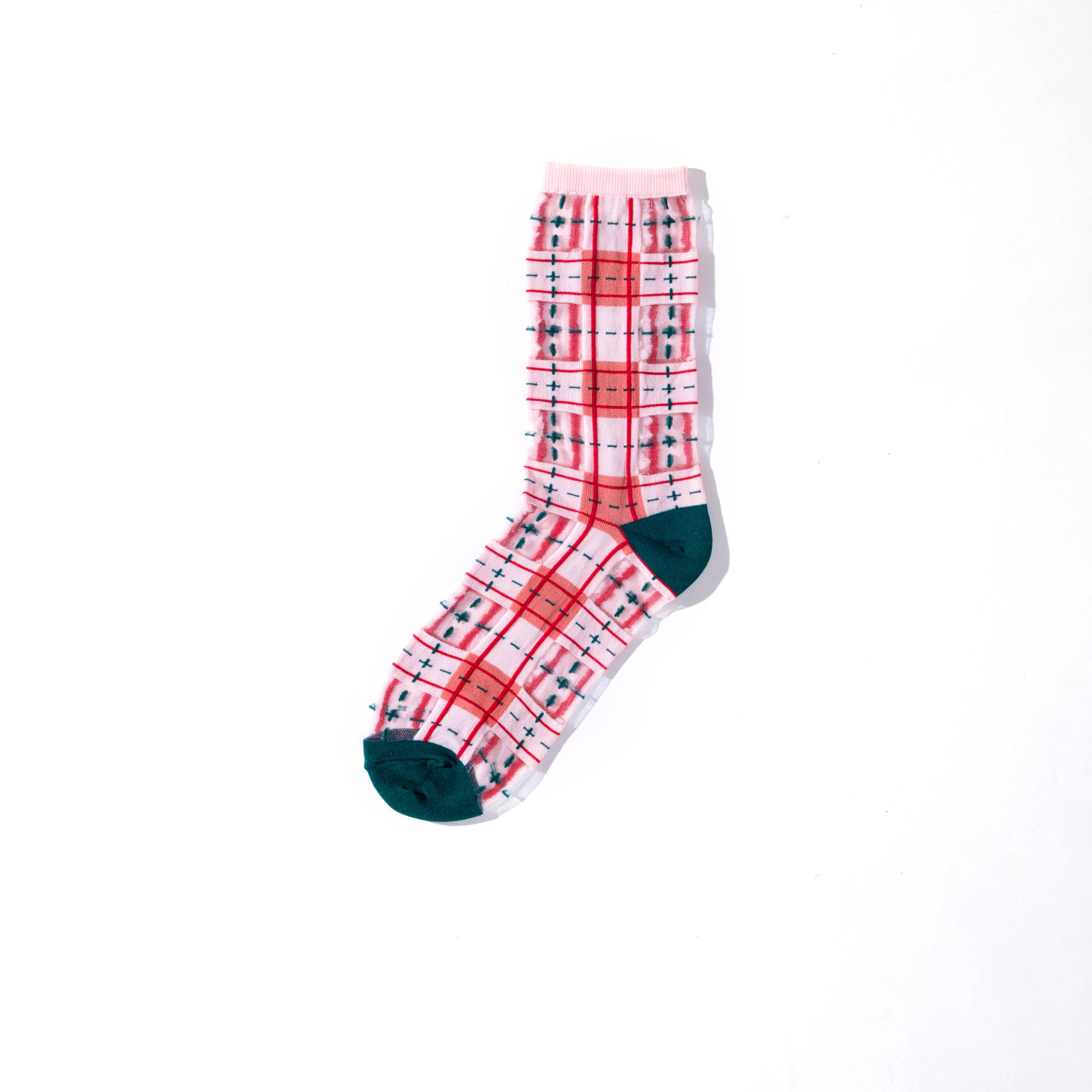 Tartan Sheer Socks | Pink and Peach