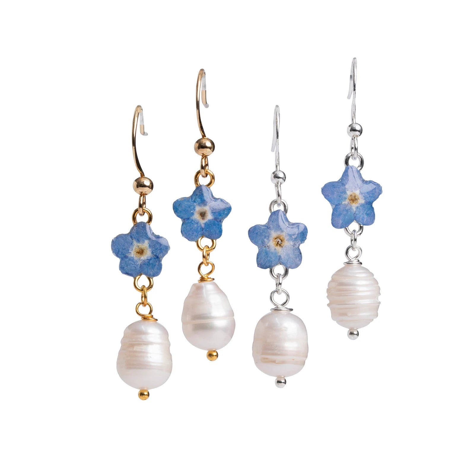 Forget Me Not & Pearl Dangle Earrings