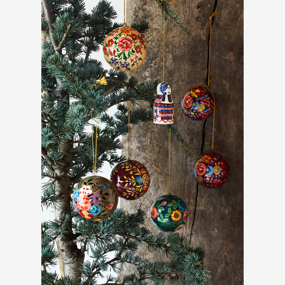 Hand Painted Paper Mache Tree Decorations