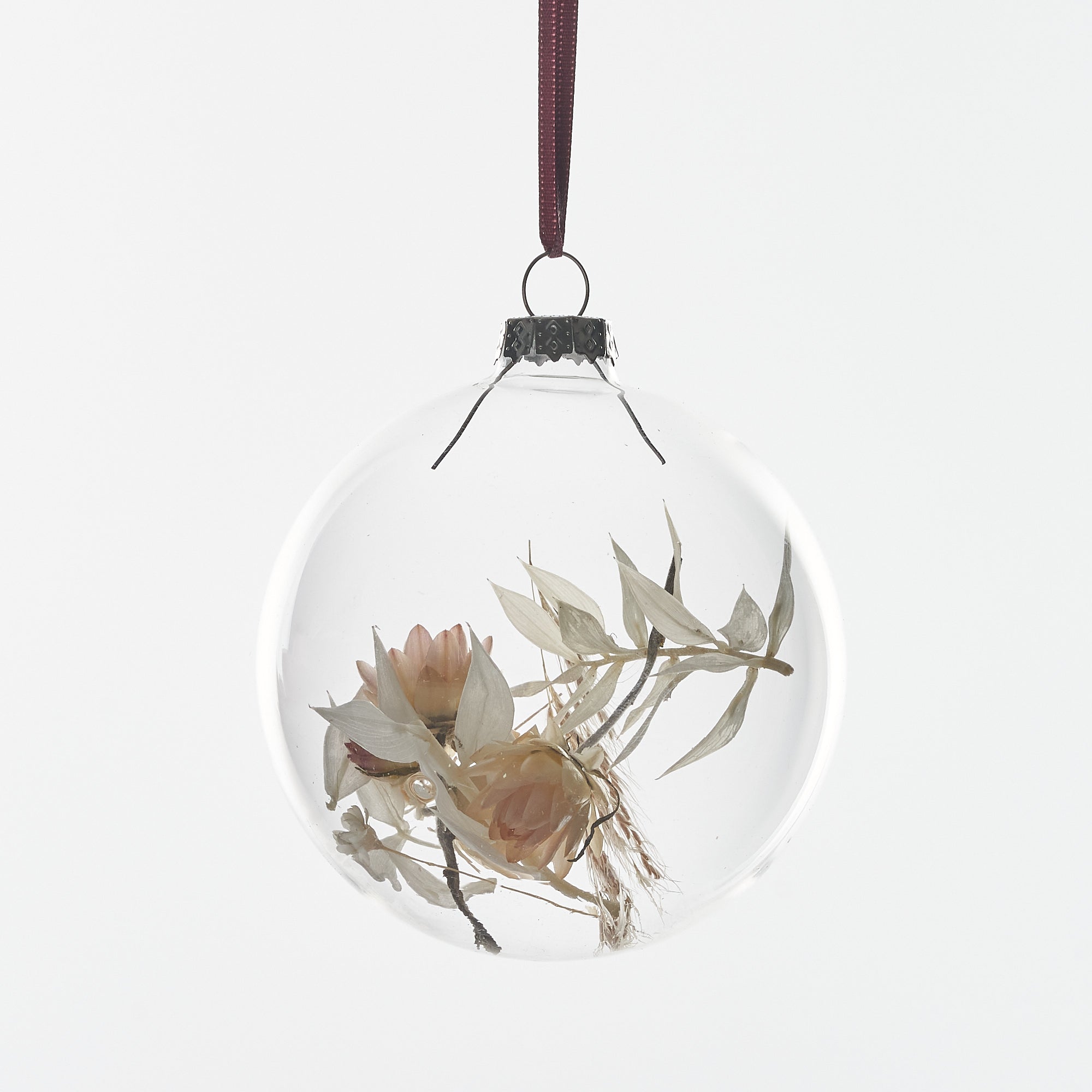 Set of 5 Dried flower Baubles: White
