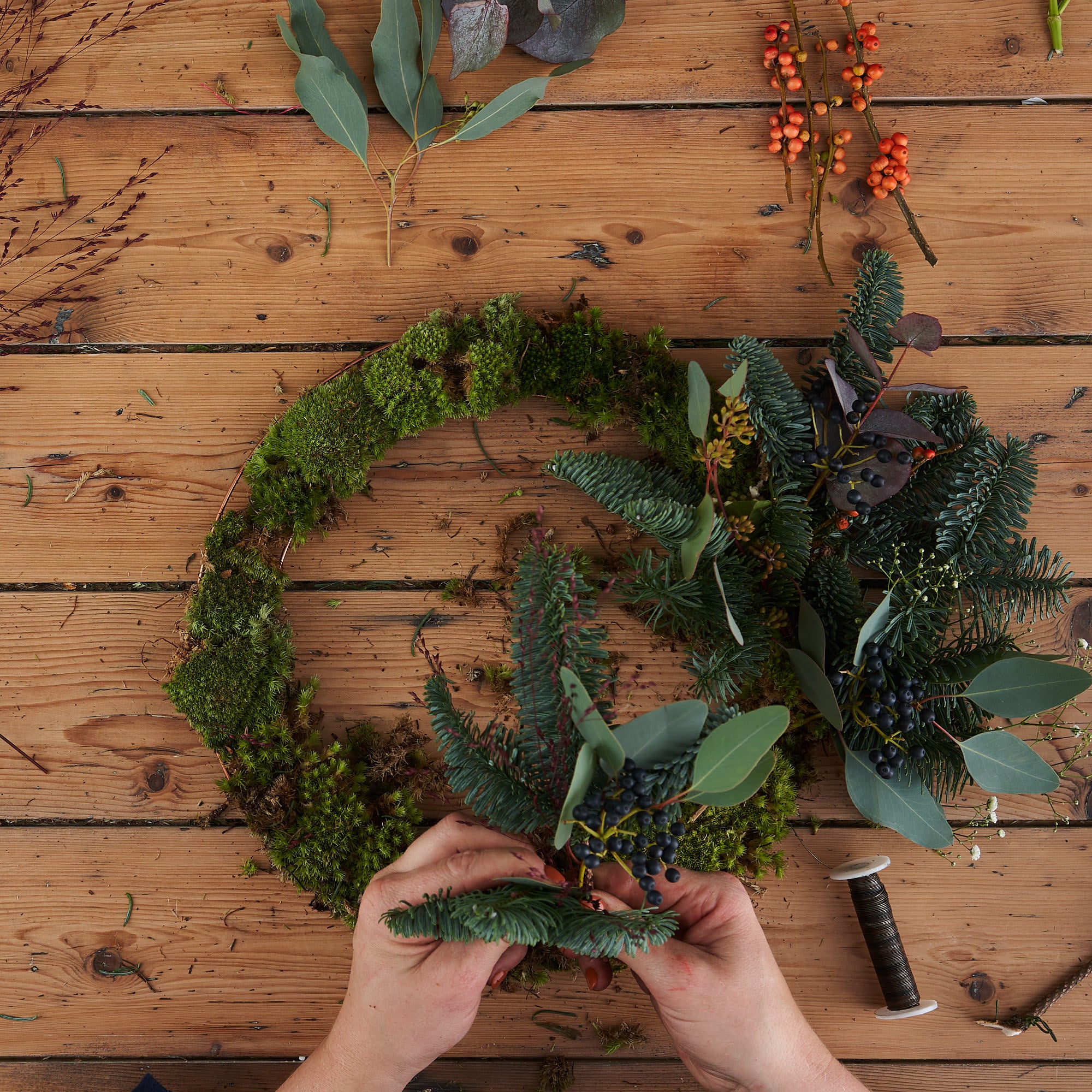 christmas wreath making workshop in London by Botanique Workshop on Exmouth Market Islington