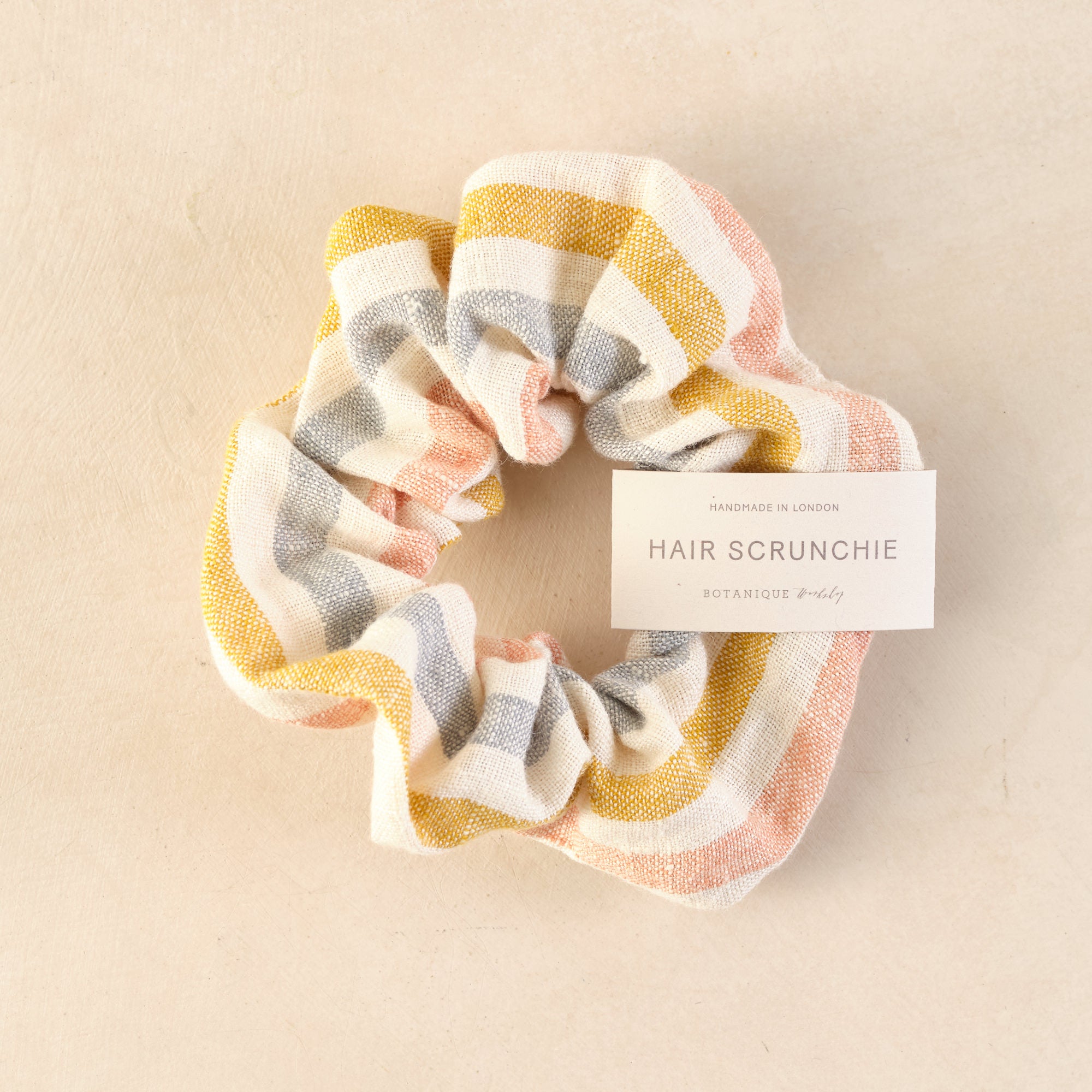 handmade linen scrunchie in striped design