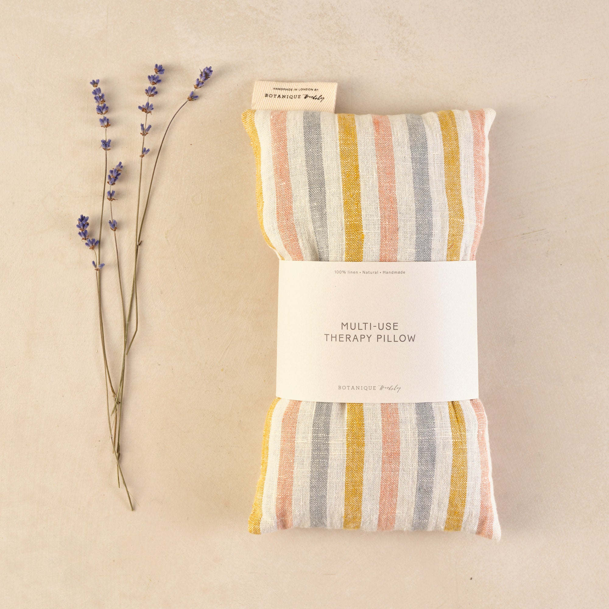 Linen therapy pillow by Botanique Workshop in striped print