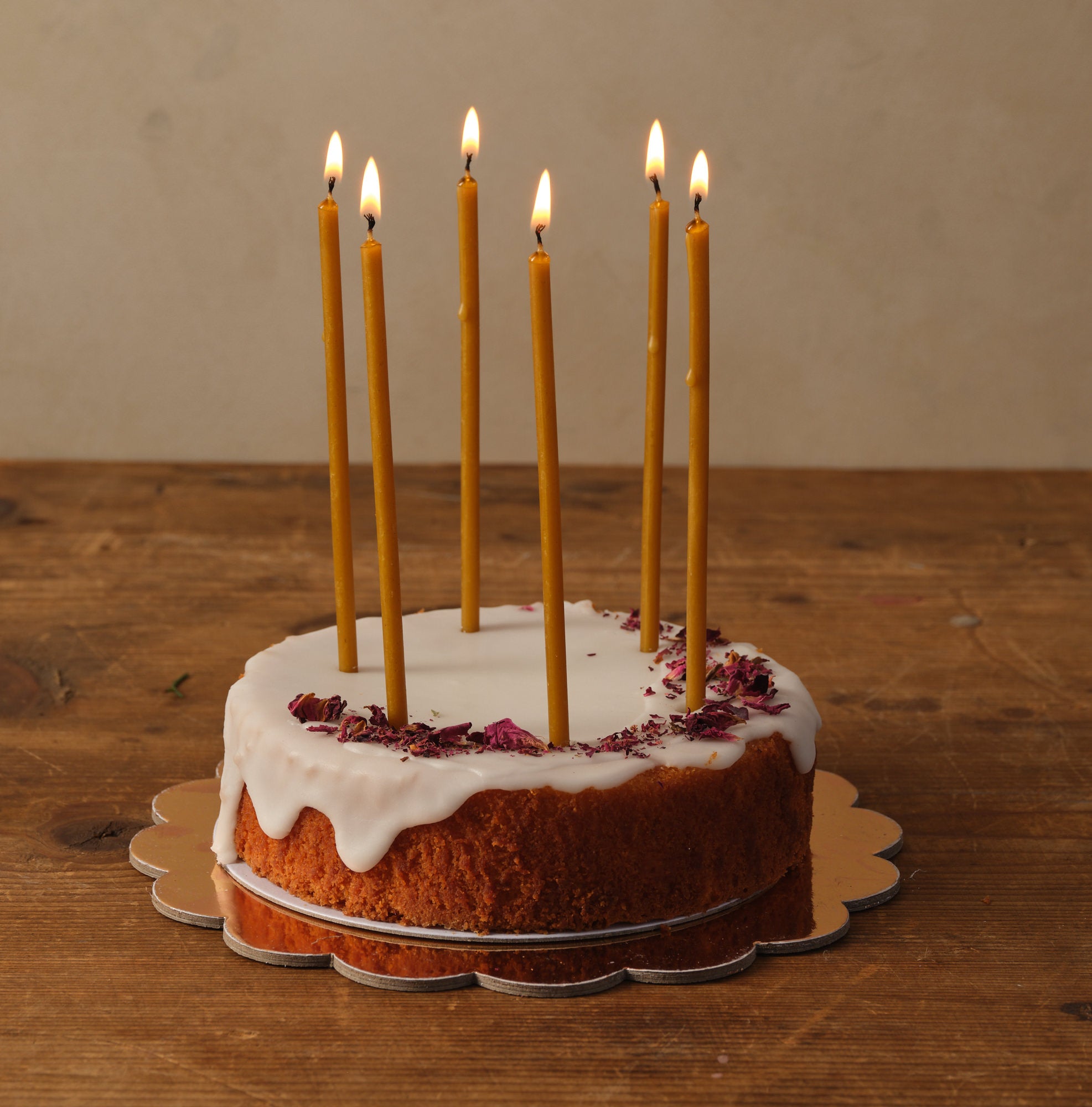 beeswax birthday candles on cake
