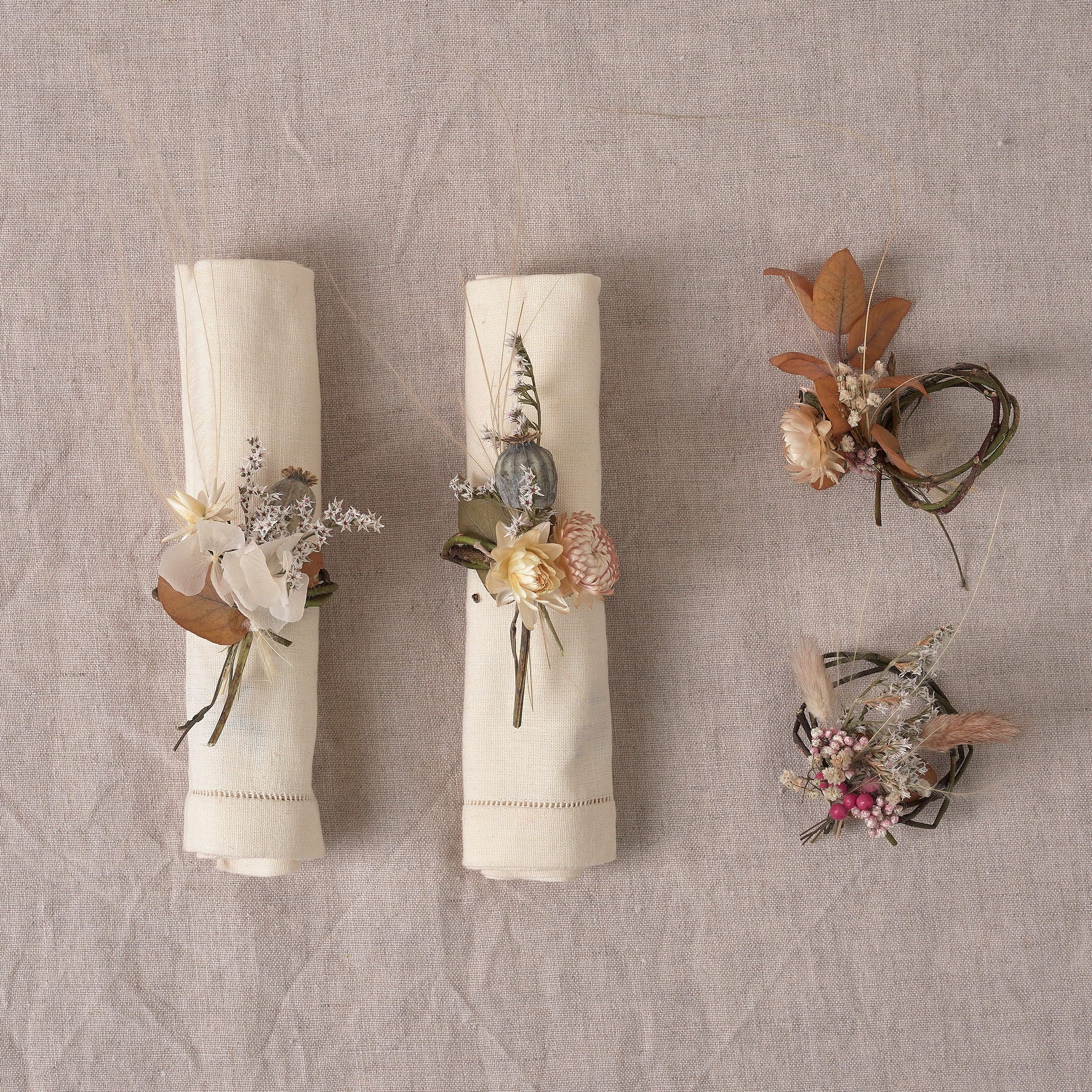 Dried Flower Napkin Rings - Set of 4