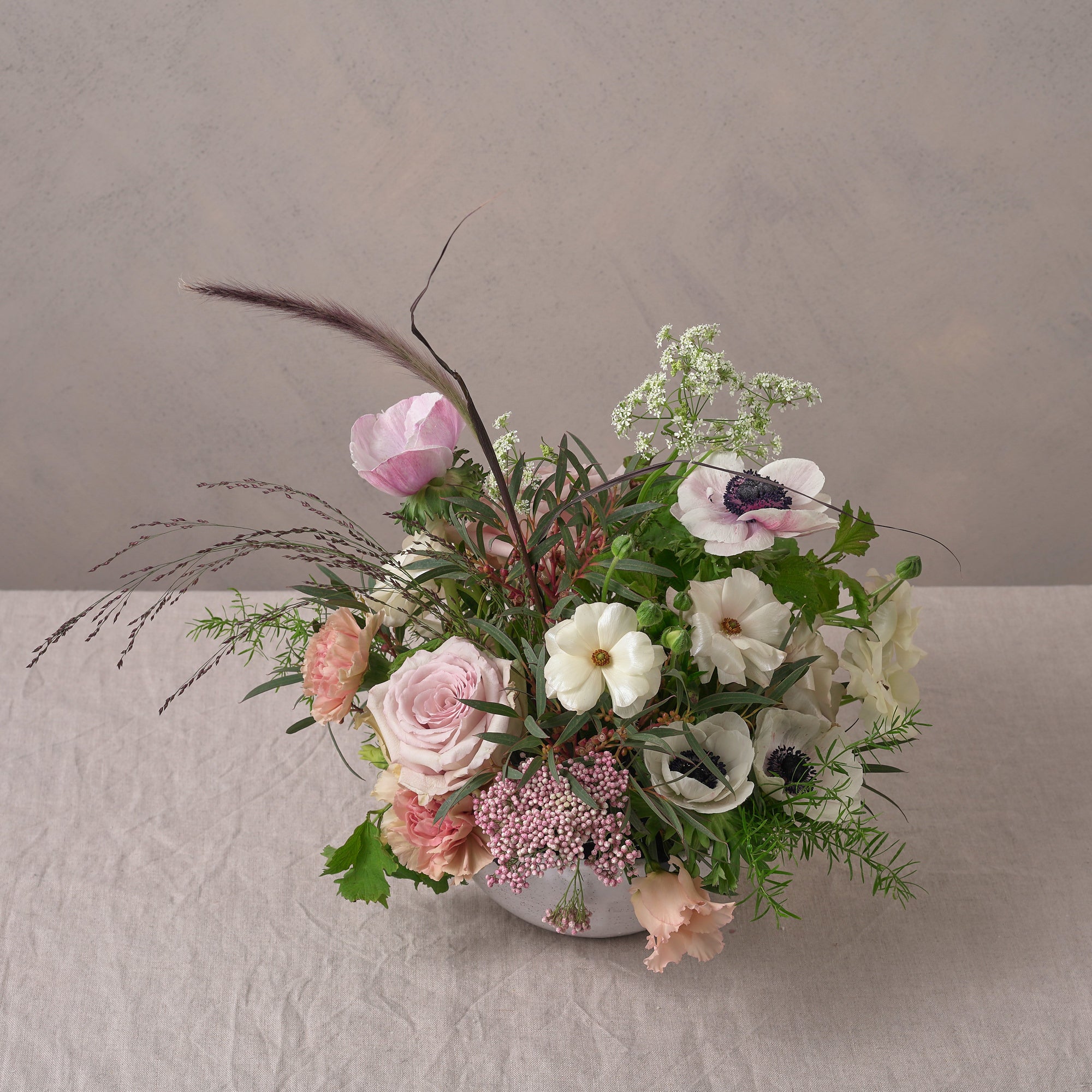english country garden style flower bowl arrangement for weddings and events by Botanique Workshop